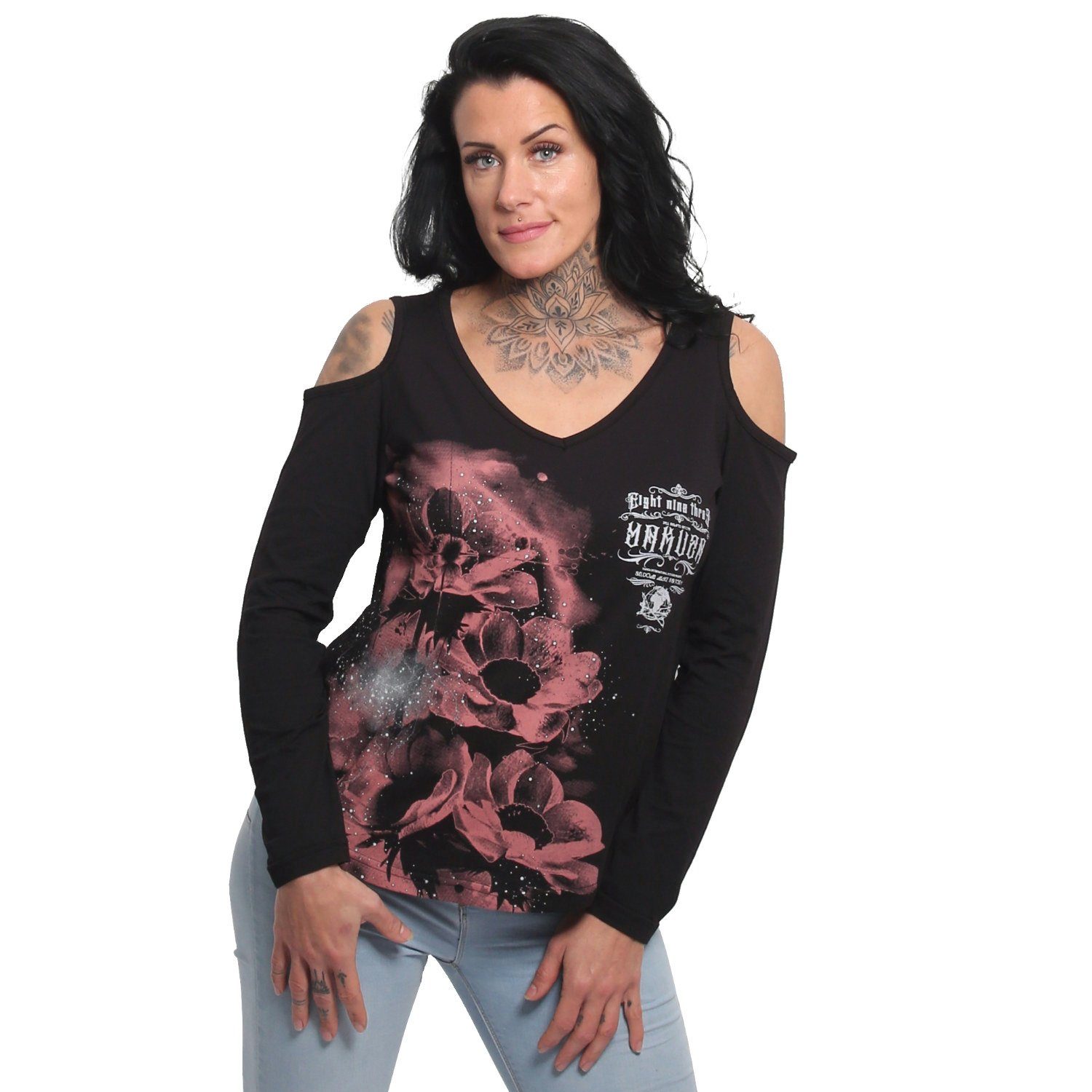 YAKUZA Langarmshirt Flower Style mit Cut-Outs günstig online kaufen