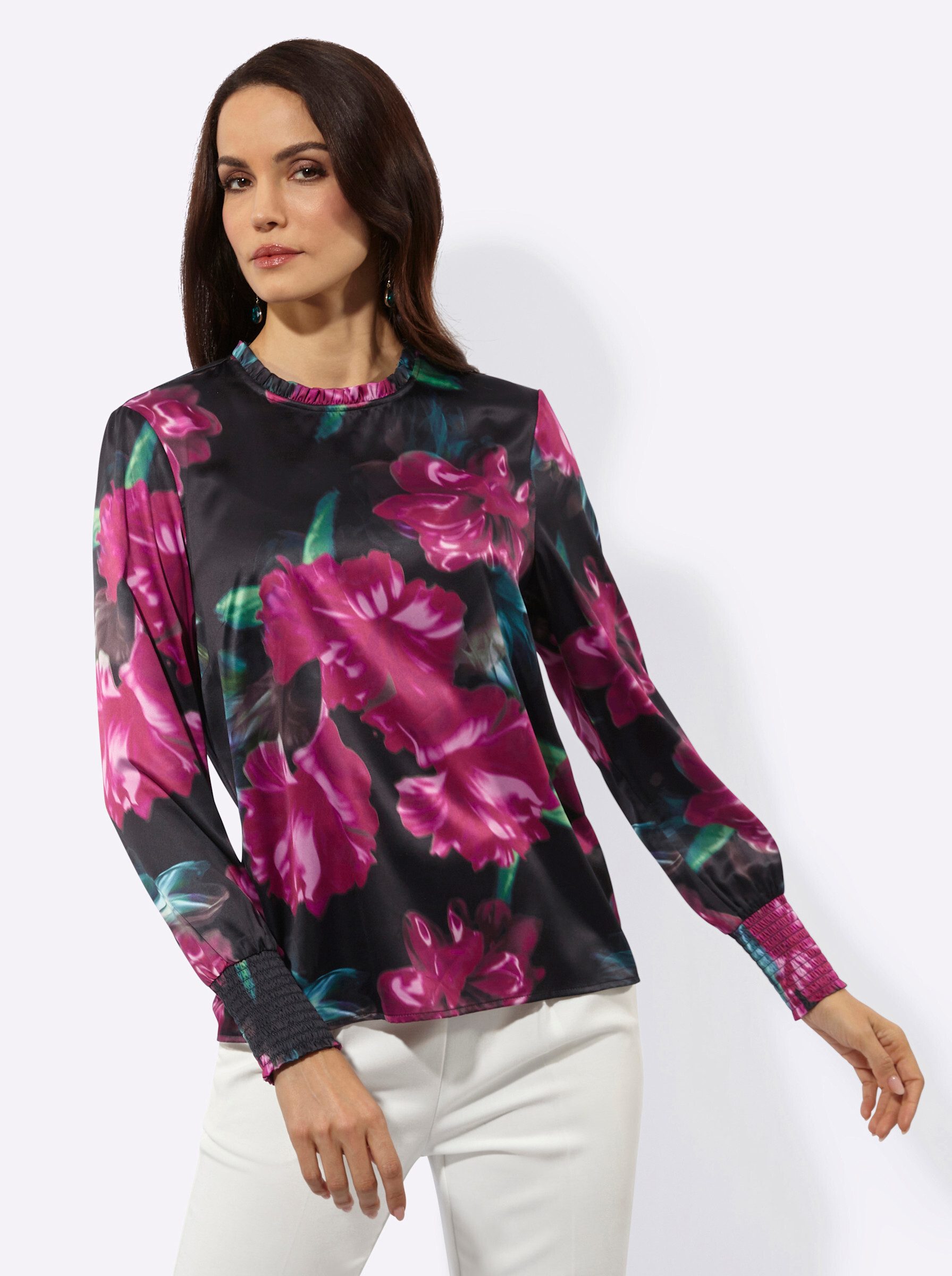 creation L Klassische Bluse Satin-Bluse Langarm