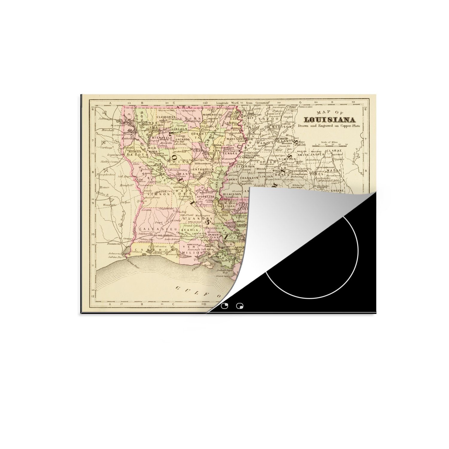 MuchoWow Herdblende-/Abdeckplatte Illustration einer antiken Karte von New Orleans, Vinyl, (1 tlg), 70x52 cm, Mobile Arbeitsfläche nutzbar, Ceranfeldabdeckung
