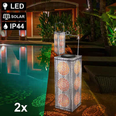 etc-shop Gartenleuchte, LED-Leuchtmittel fest verbaut, Warmweiß, 2x LED Solar Außen Steck Steh Leuchten Park Balkon Lampen Hänge