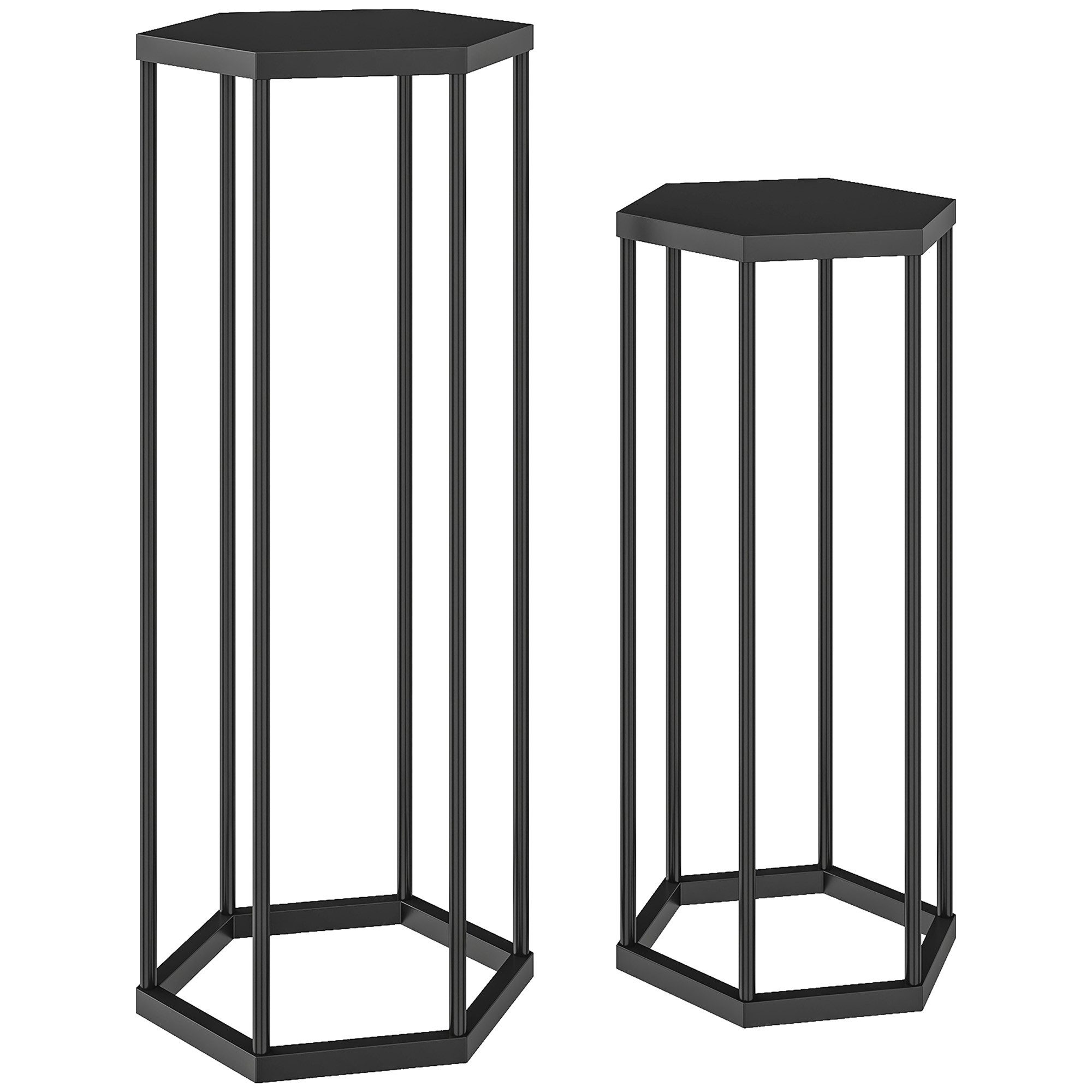 furnicato Pflanzentreppe Pflanzenständer Set Schwarz 75x27x31 cm und 60x25x28 cm (1 St), Rostgeschützter Blumenhocker mit hexagonalem Design für den Balkon