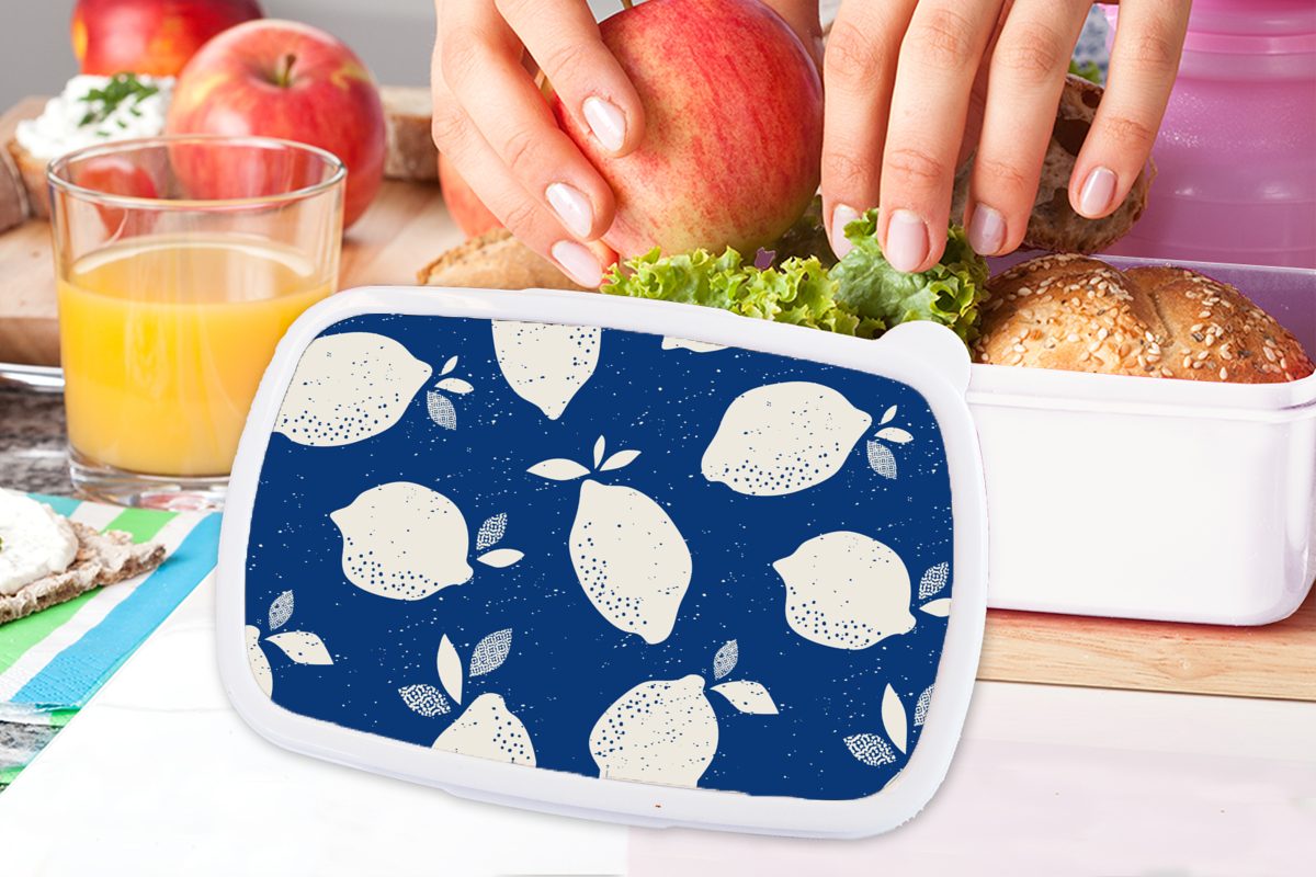 MuchoWow Lunchbox Design - (2-tlg), Jungs und weiß Brotbox Brotdose, Kinder Erwachsene, Kunststoff, für für - Obst, und Mädchen Zitrone