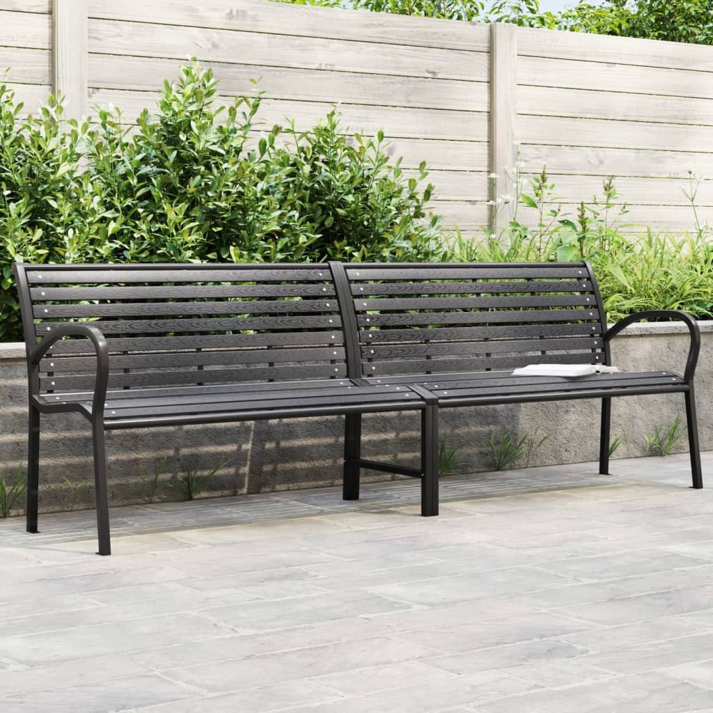 vidaXL Gartenbank Doppel-Gartenbank Schwarz 231 cm Stahl und WPC