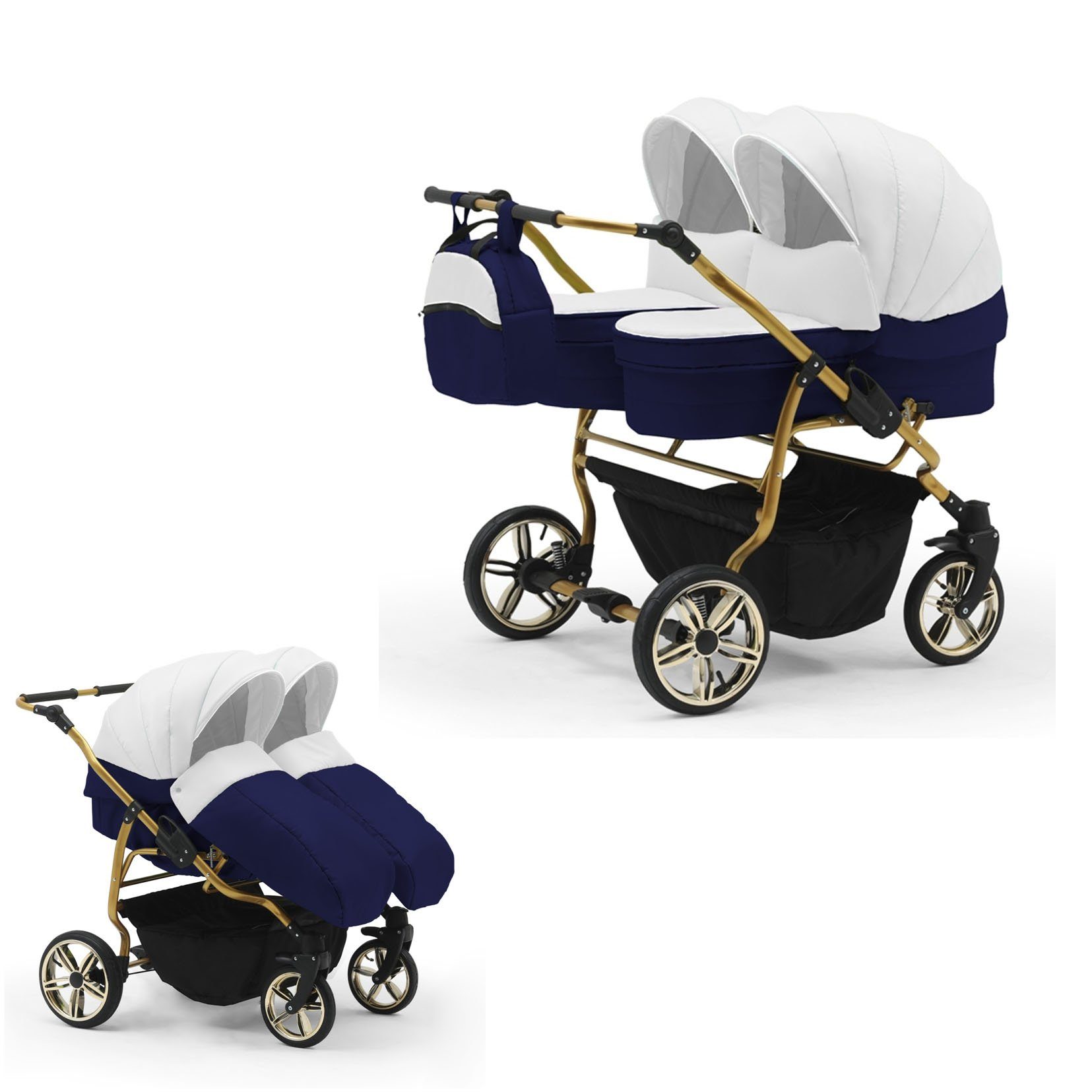2 Duet 1 Lux - Farben babies-on-wheels in in - Teile 10 Zwillingswagen Zwillingskinderwagen 33 Weiß-Navy