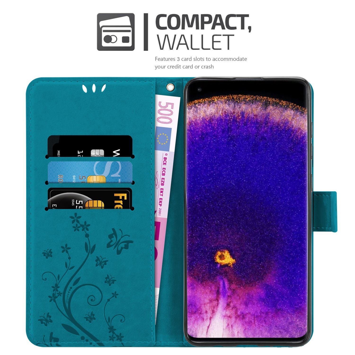 Cadorabo Handyhülle für Oppo FIND X5 PRO Hülle Oppo FIND X5 PRO, Hülle Schutzhülle Blumen Flower mit Standfunktion Kartenfach Magnet