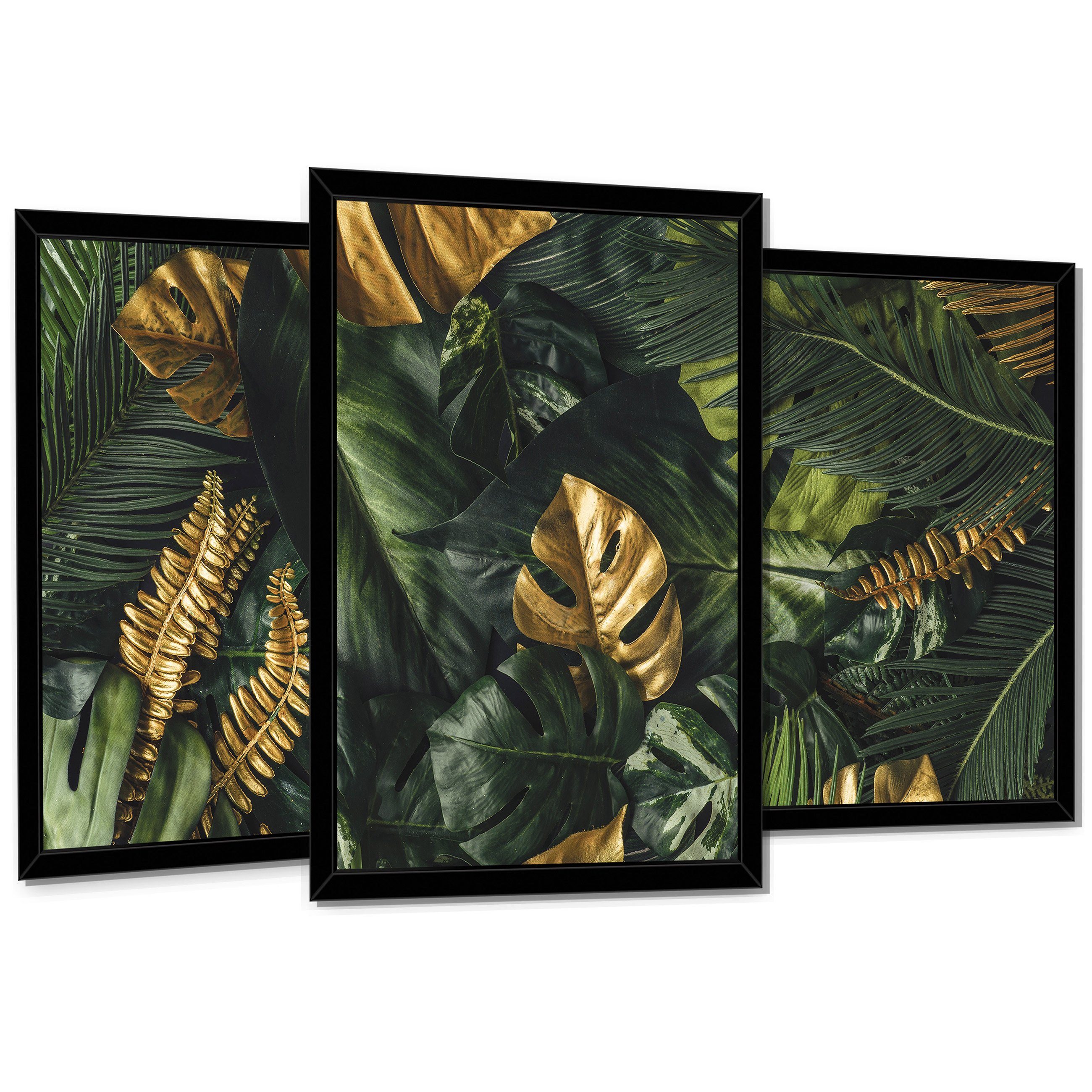 Wallarena Poster Set Mit Rahmen 3 Teilig Kunstdruck 3er Wandbild Grün Gold günstig online kaufen