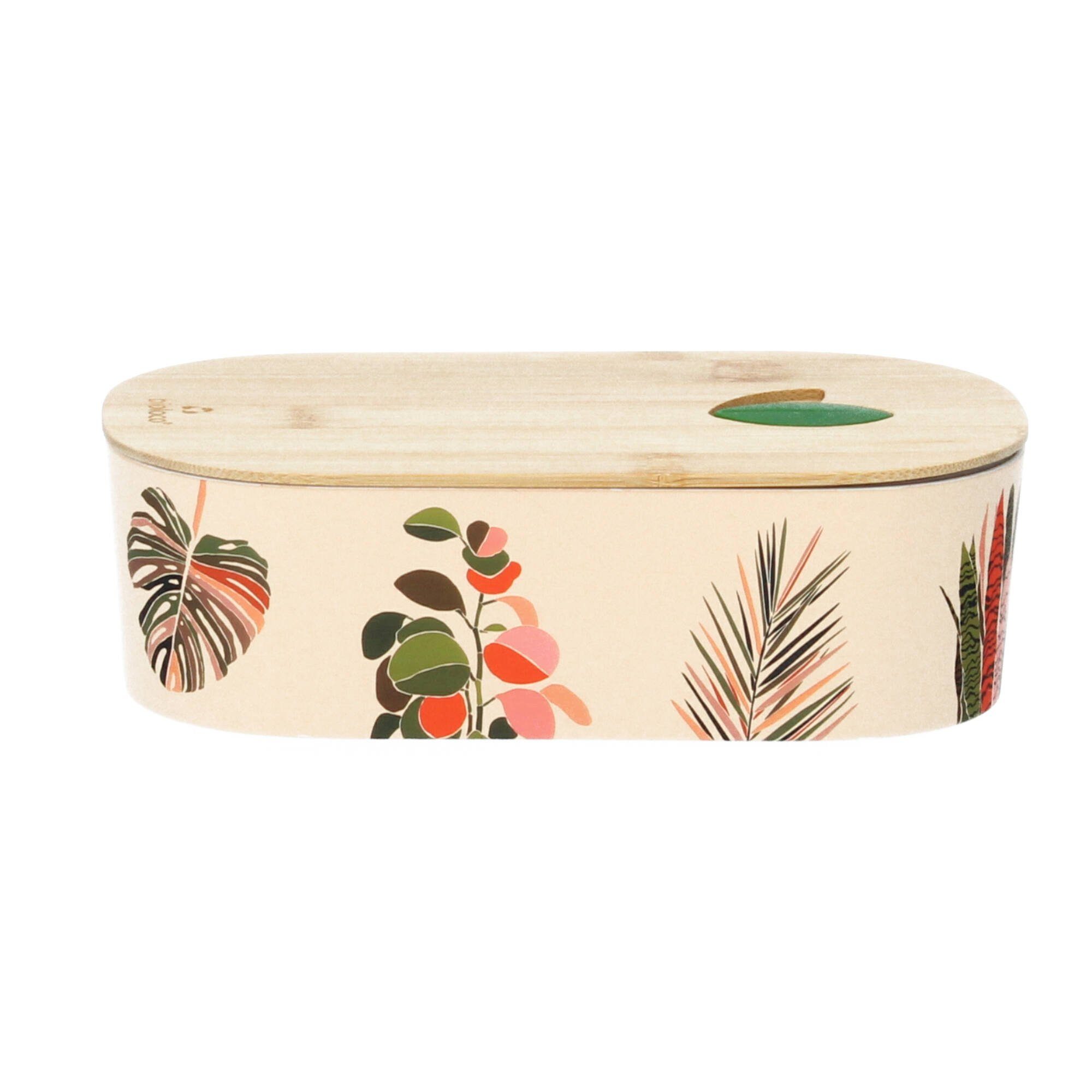 chic mic GmbH Lunchbox bioloco plant Lunchbox oval colorful leaves, PLA (Kunststoff aus Pflanzenzucker)