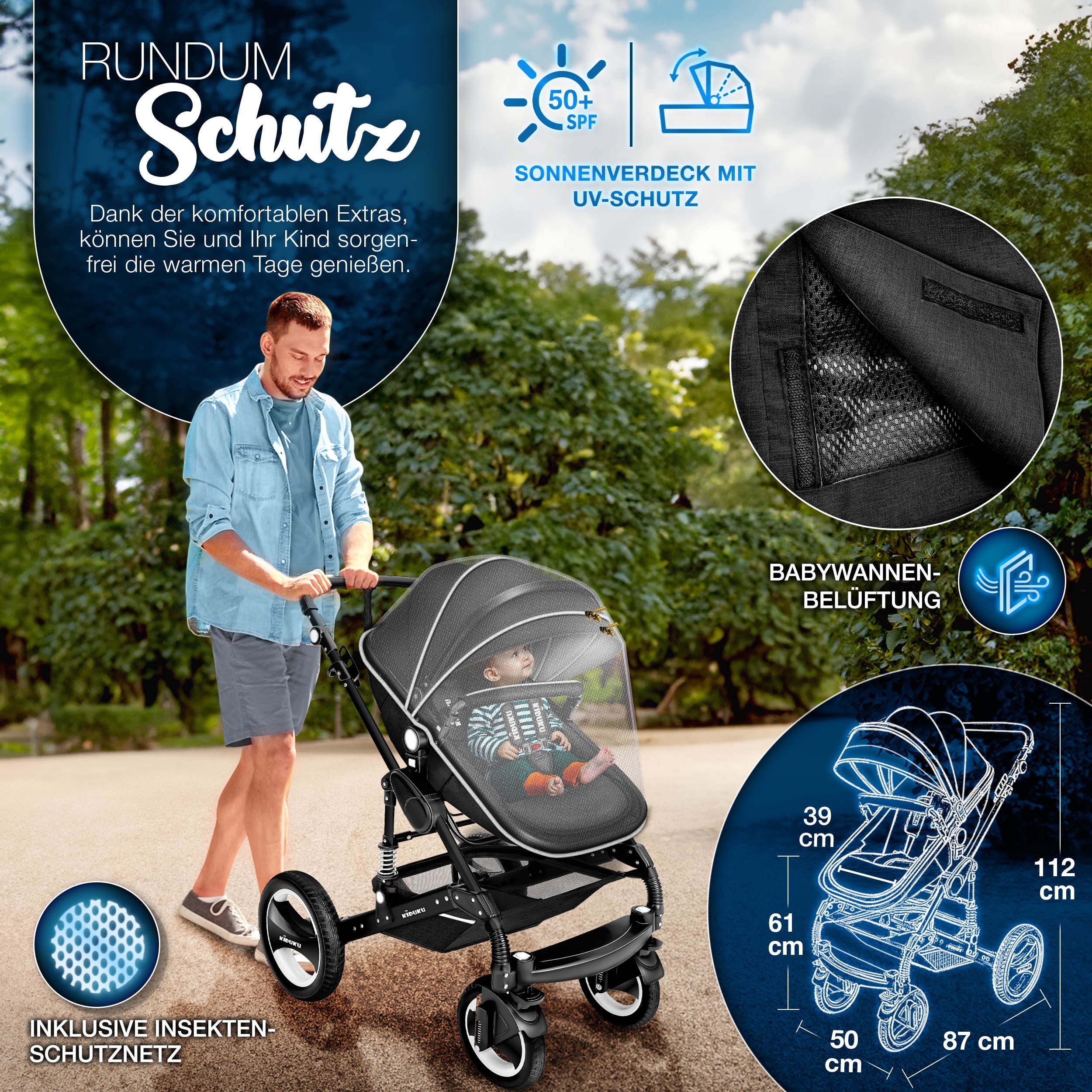 KIDUKU Kombi-Kinderwagen KIDUKU® 3 in 1 Kombi-Kinderwagen Buggy Reisebuggy inkl. Auto- Babyscha, Kindertisch