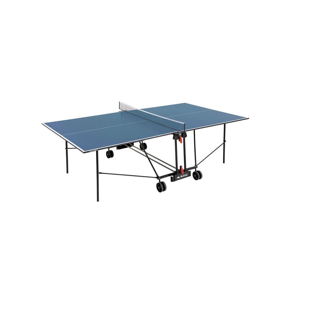 Buffalo Tischtennisplatte Basic Indoor Tischtennisplatte Blau - zusammenklappbar