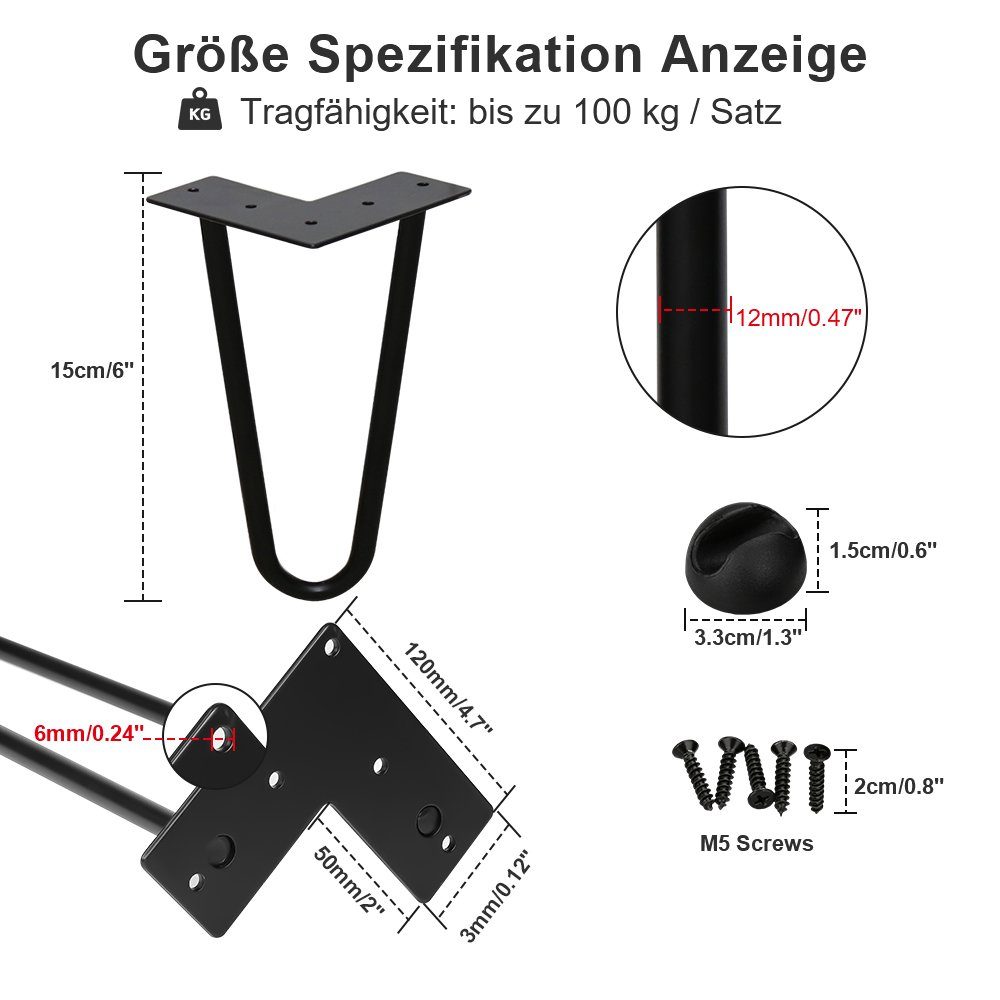 Clanmacy Tischbein 4x Tischbeine Hairpin Legs für Kommode - 15-72cm günstig online kaufen