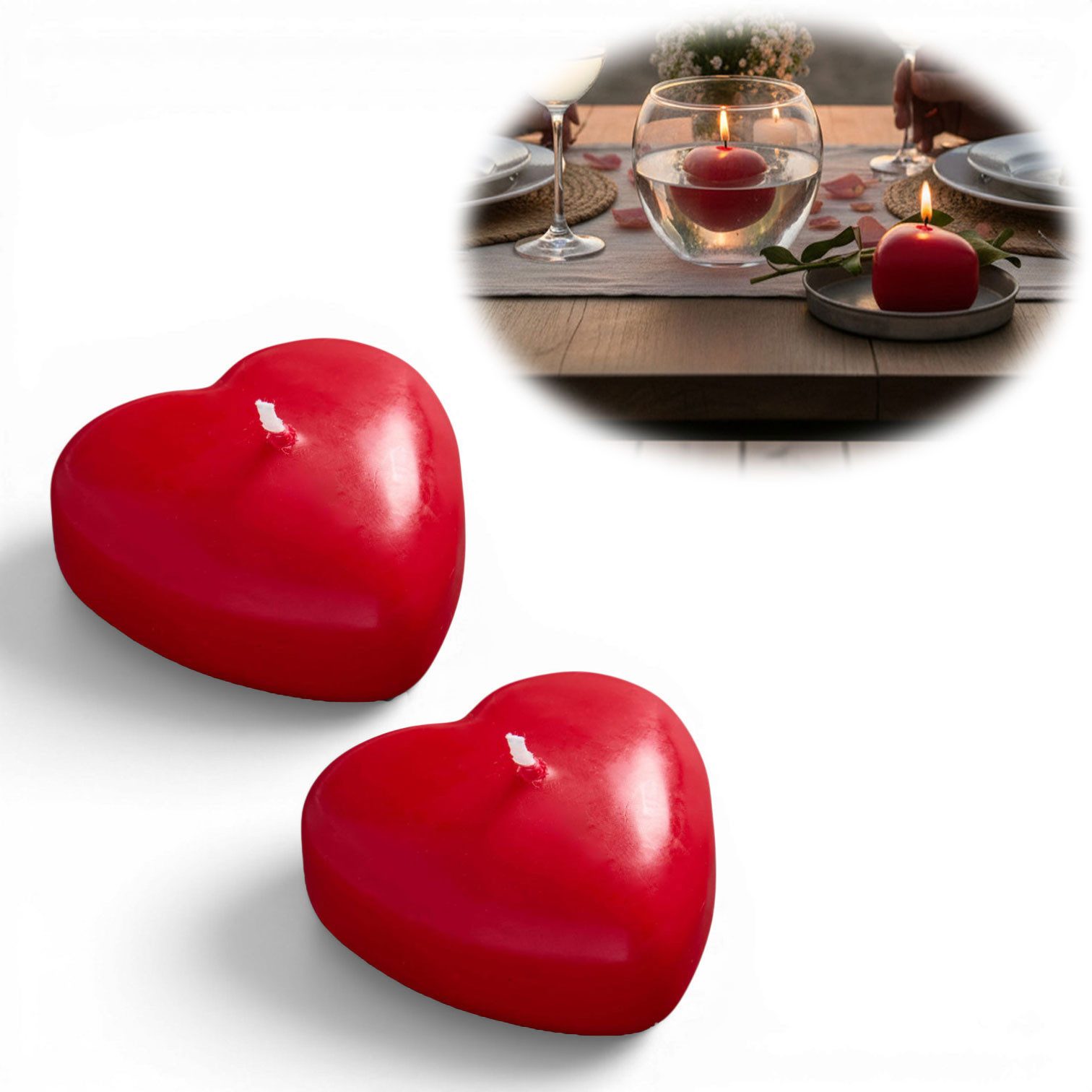 LS-LebenStil Teelicht XL Herzkerze Ribe 2´er Set Rot 5,5x4cm 2cm Wachskerzen herzförmig (Set, 2-tlg., auch als Schwimmkerze - Qualität Made in EU - Brenndauer bis 5 Std), Extra dicke und breite romantische Teelichter