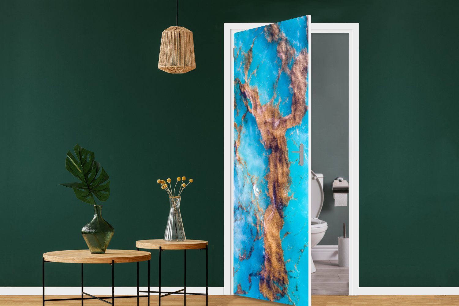 Tür, Wasser Matt, - cm Seegras bedruckt, Türtapete Fototapete für 75x205 Türaufkleber, Blau, - MuchoWow St), (1