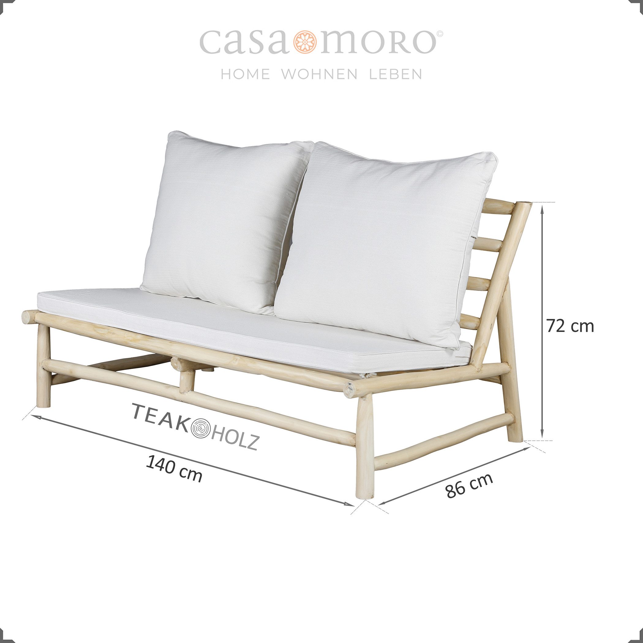 Casa Moro Gartensofa 2er Sofa Teak Holz Loungesofa Zweisitzer Indoor & Outdoor, Stabil: aus massiven, geschwungenen Teakholz-Ästen
