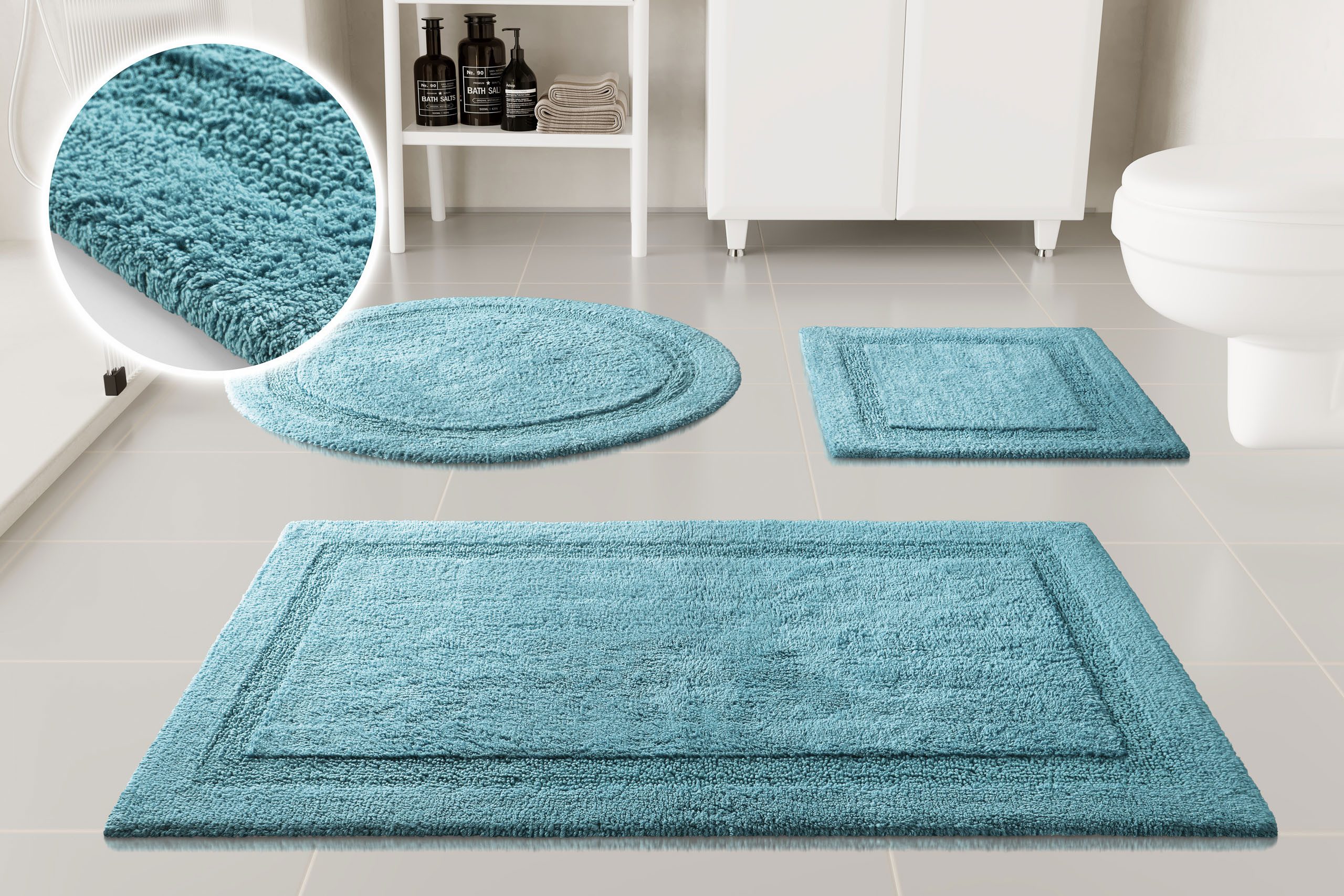 OTTO home Badematte Meellor, uni, viele Farben, Badvorleger, Badezimmer Teppich, Höhe 20 mm, rutschhemmend beschichtet, fußbodenheizungsgeeignet, Baumwolle, rechteckig, Badteppich, getuftet, modern, Uni, antirutsch, flauschig, Baumwolle