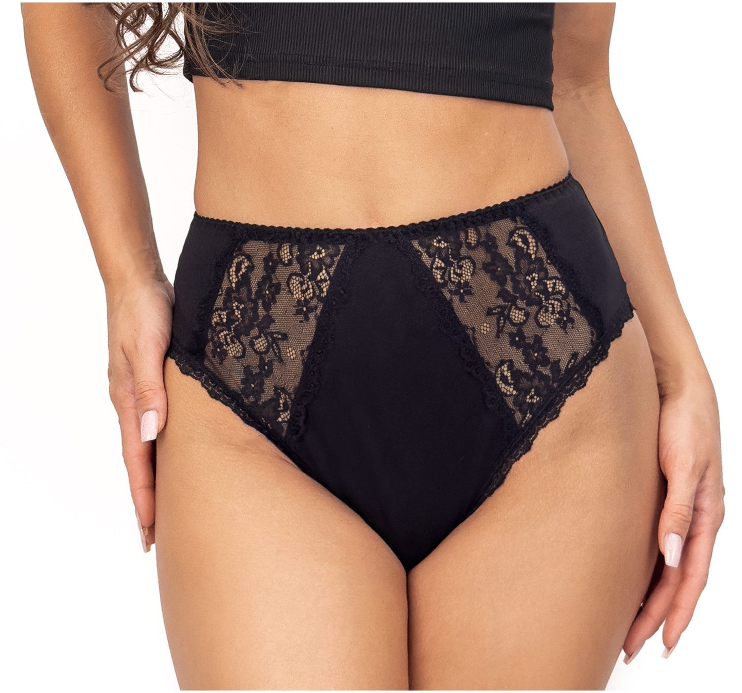 Donna Taillenslip 246 (2-St) Damen 2er Pack Taillen Slips Unterhosen florale Spitze Viskose