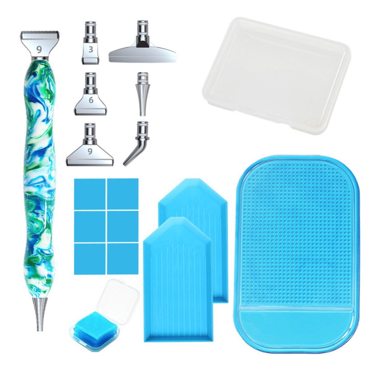Werkzeugset weißes Malwerkzeuge Porzellan blaues Diamond Gemälde und DIY Jormftte Diamantmalerei Zubehör für Pen