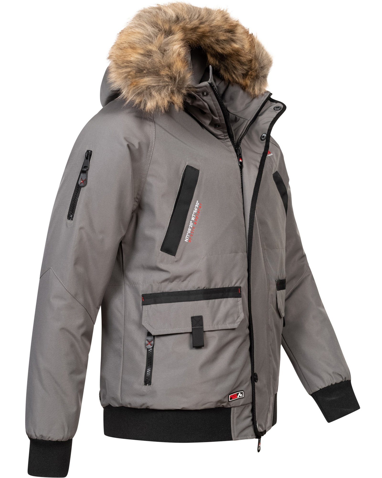 Arctic Seven Winterjacke ASArthuro mit Kunstfell Grau Kapuze abnehmbarer abnehmbarem und