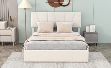 WISHDOR Polsterbett Doppelbett Stauraumbett Bett mit Lattenrost (160*200cm)ohne Matratze), Verstellbares Kopfteil
