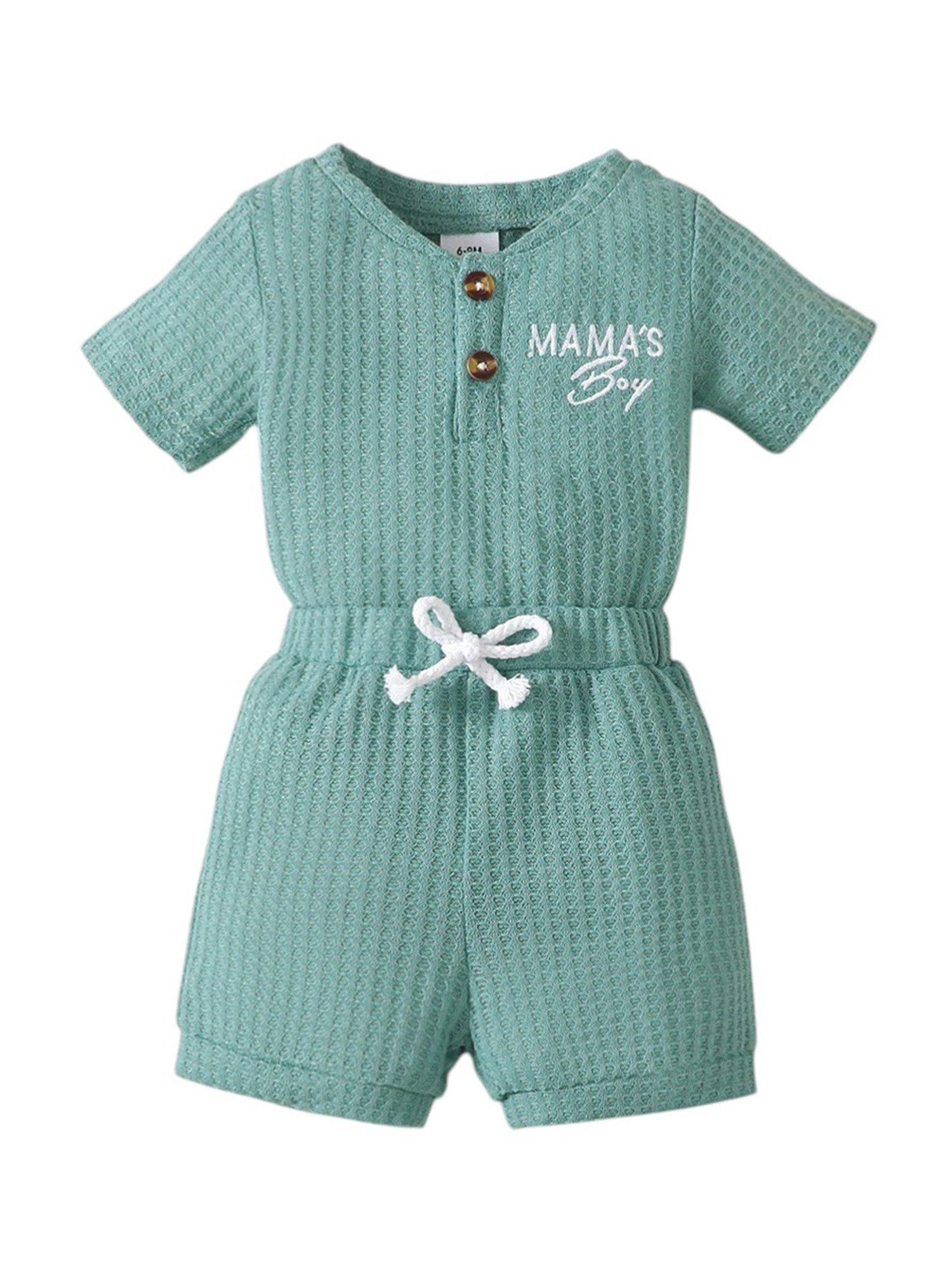 Gluckids Shirt & Shorts Kurzarm-Outfit für Jungen, Strampler und Shorts, aus Waffelstrickstoff (Set, 2-tlg) Sommer Stickerei Babykleidung, lässig, für Alltag, Hause, Ausflüge