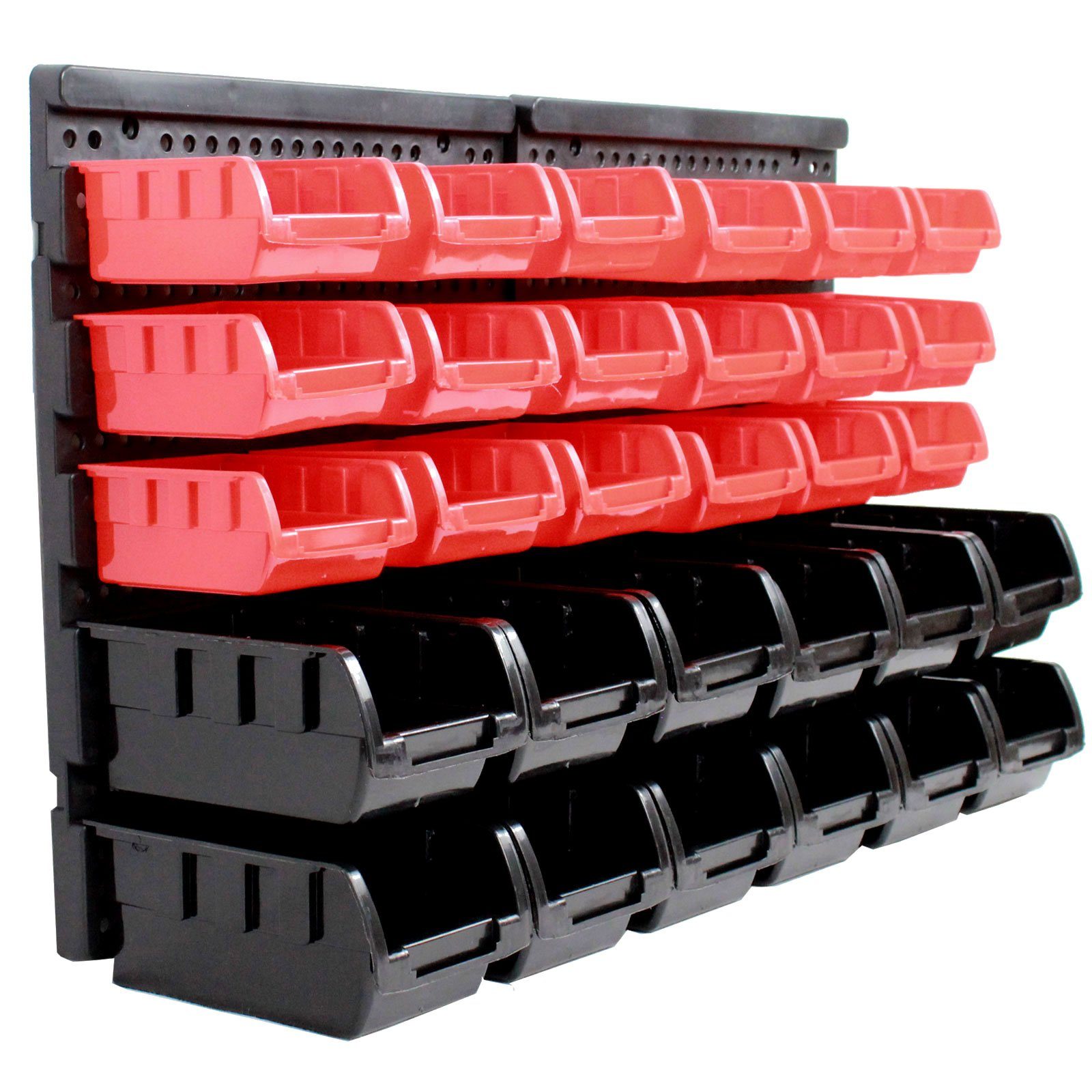 TRUTZHOLM Wandregal Stapelboxen Wandregal 31tlg rot/schwarz Kleinteilemagaz günstig online kaufen