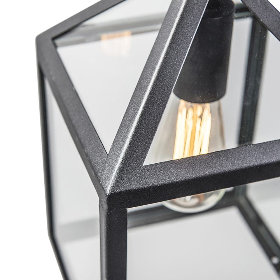 Qazqa Außen-Deckenleuchte Amsterdam, ohne Leuchtmittel, Kaltweiß, QAZQA Außen Hän­ge­leuchte, e27, Schwarz, Edelstahl, Landhaus