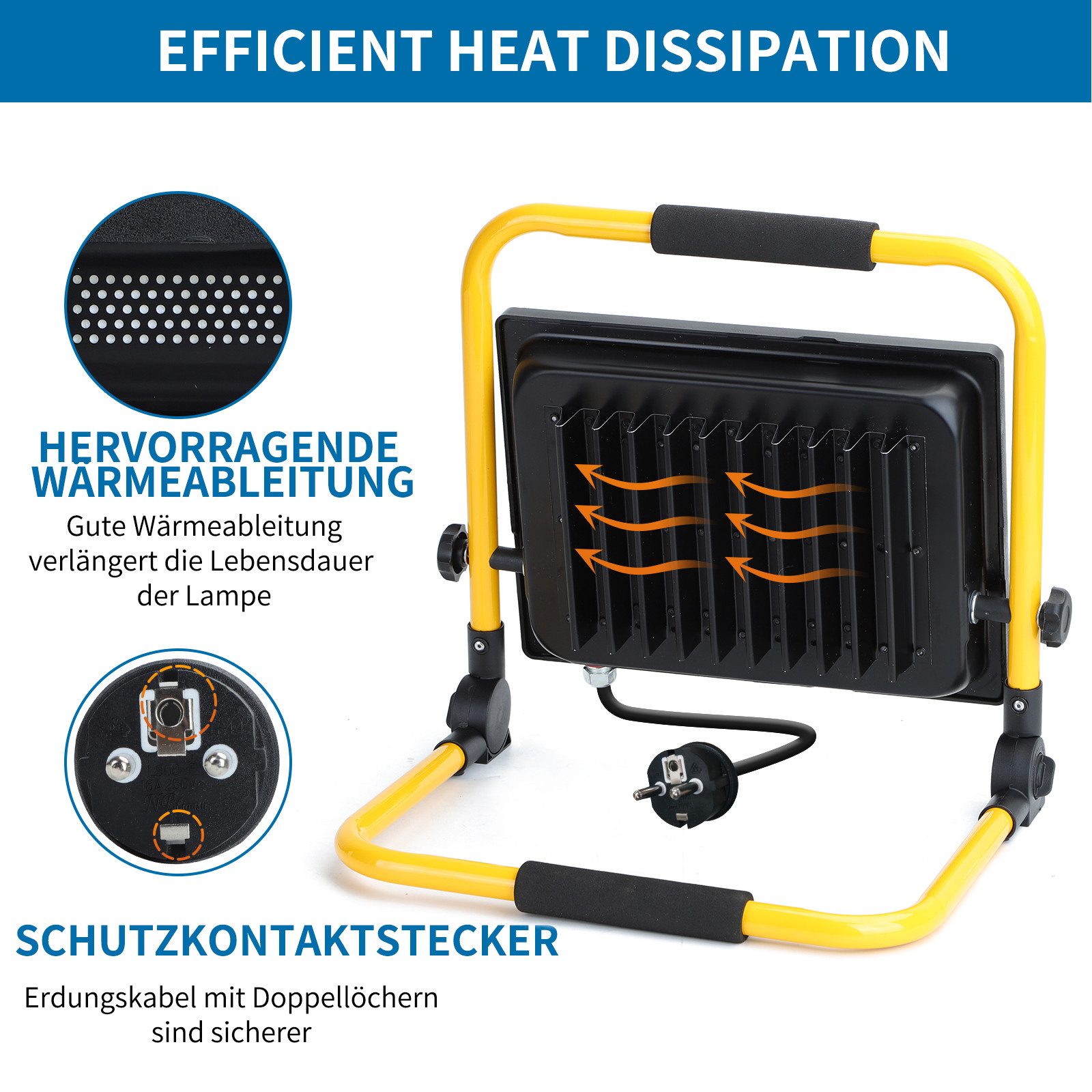 Aigostar LED Baustrahler LED Baustrahler 100W 8800LM, LED Arbeitsleuchte mit Stecker, 6500K, LED fest integriert