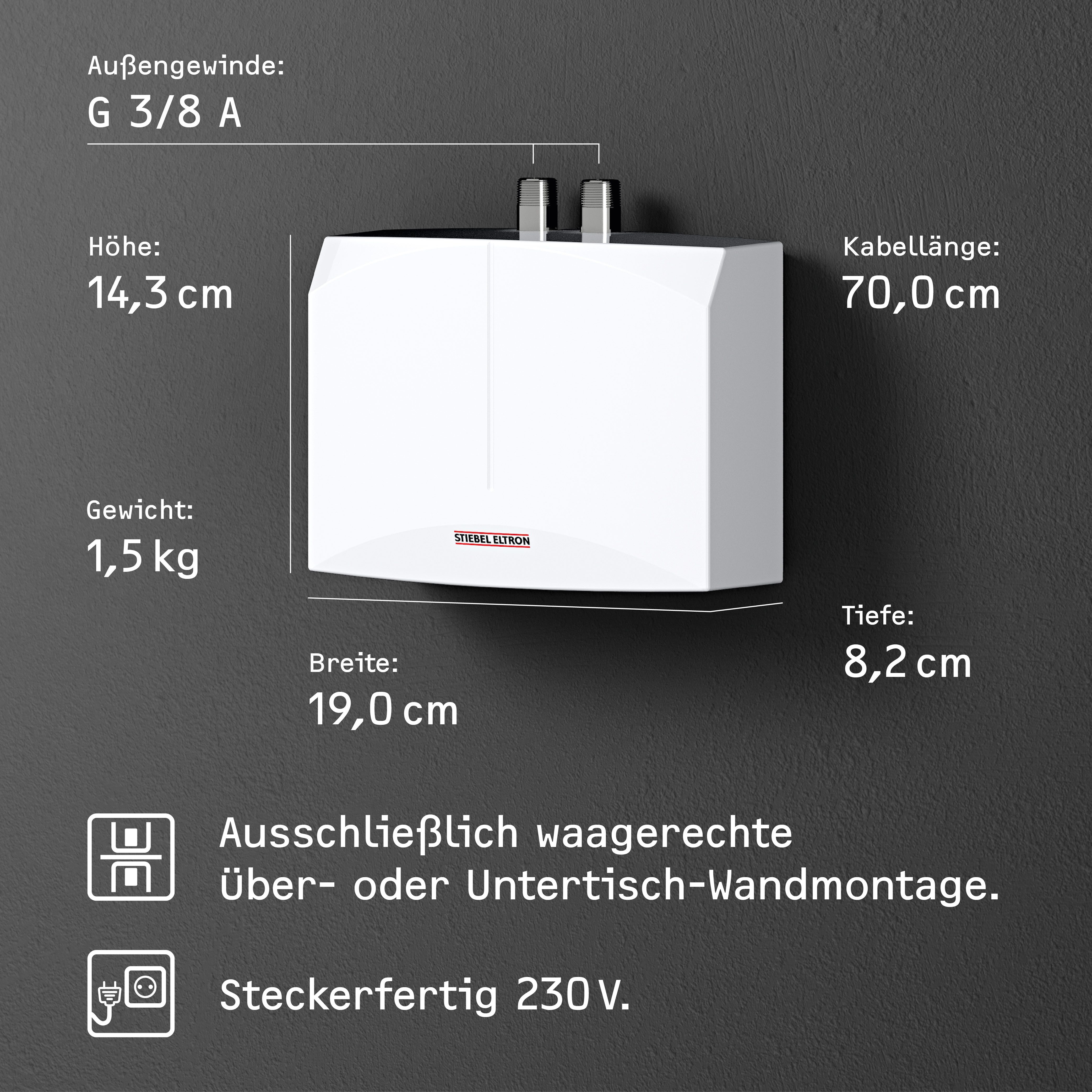 STIEBEL ELTRON Klein-Durchlauferhitzer DEM 3 + WSH 10 Sensorarmatur für Handwaschbecken, 3,5 kW, mit Stecker, elektronisch, max. 38 °C, Set, elektronisch, sofort handwarmes Wasser (ca. 35°C)