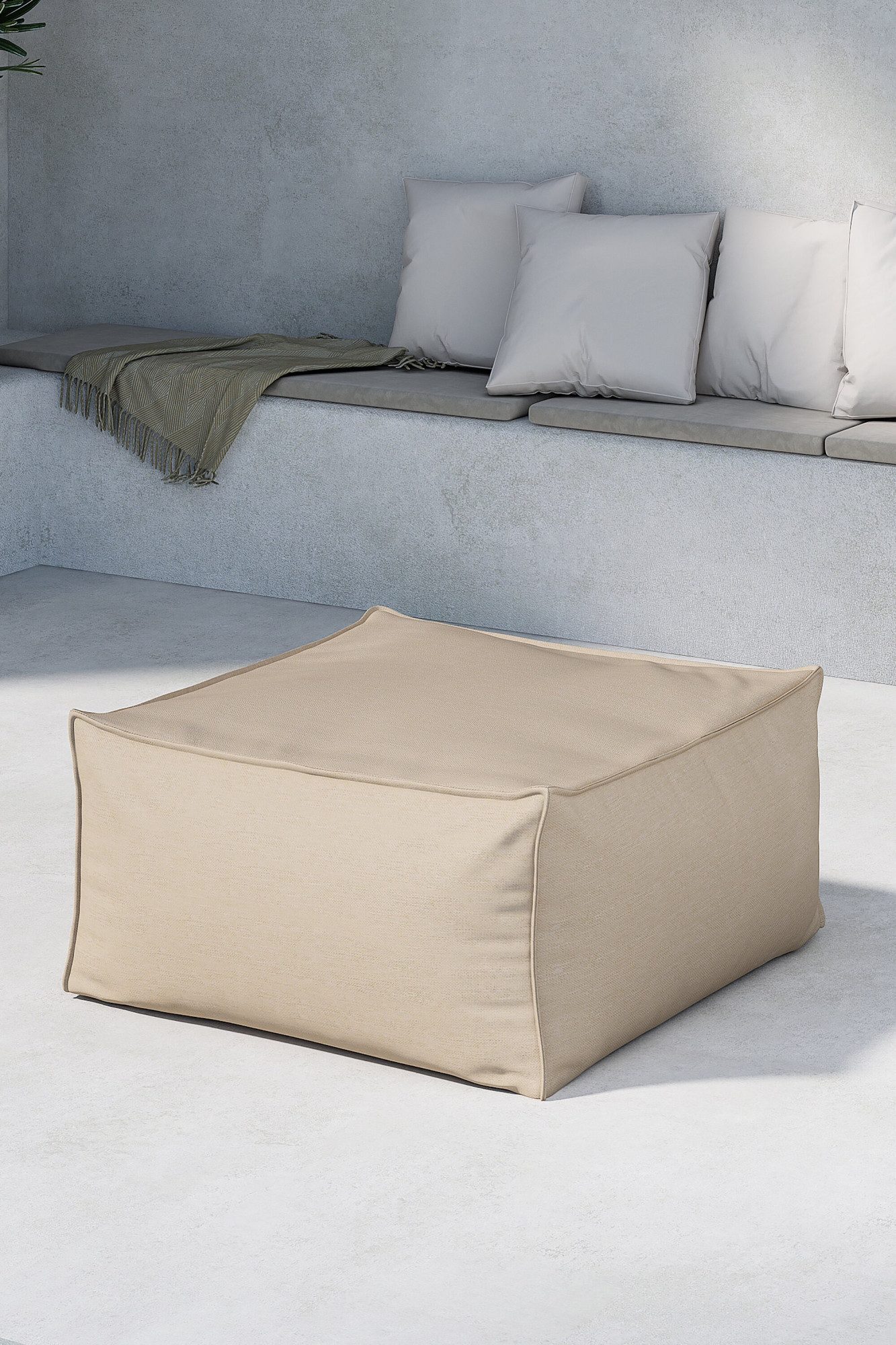 Venture Home Gartenlounge-Hocker Rambo, vielseitiger Outdoor-Hocker 85 × 85 cm, belastbar bis 150 kg, Loungehocker, Olefin-Bezug, Polystyrol-Füllung, modular, beige