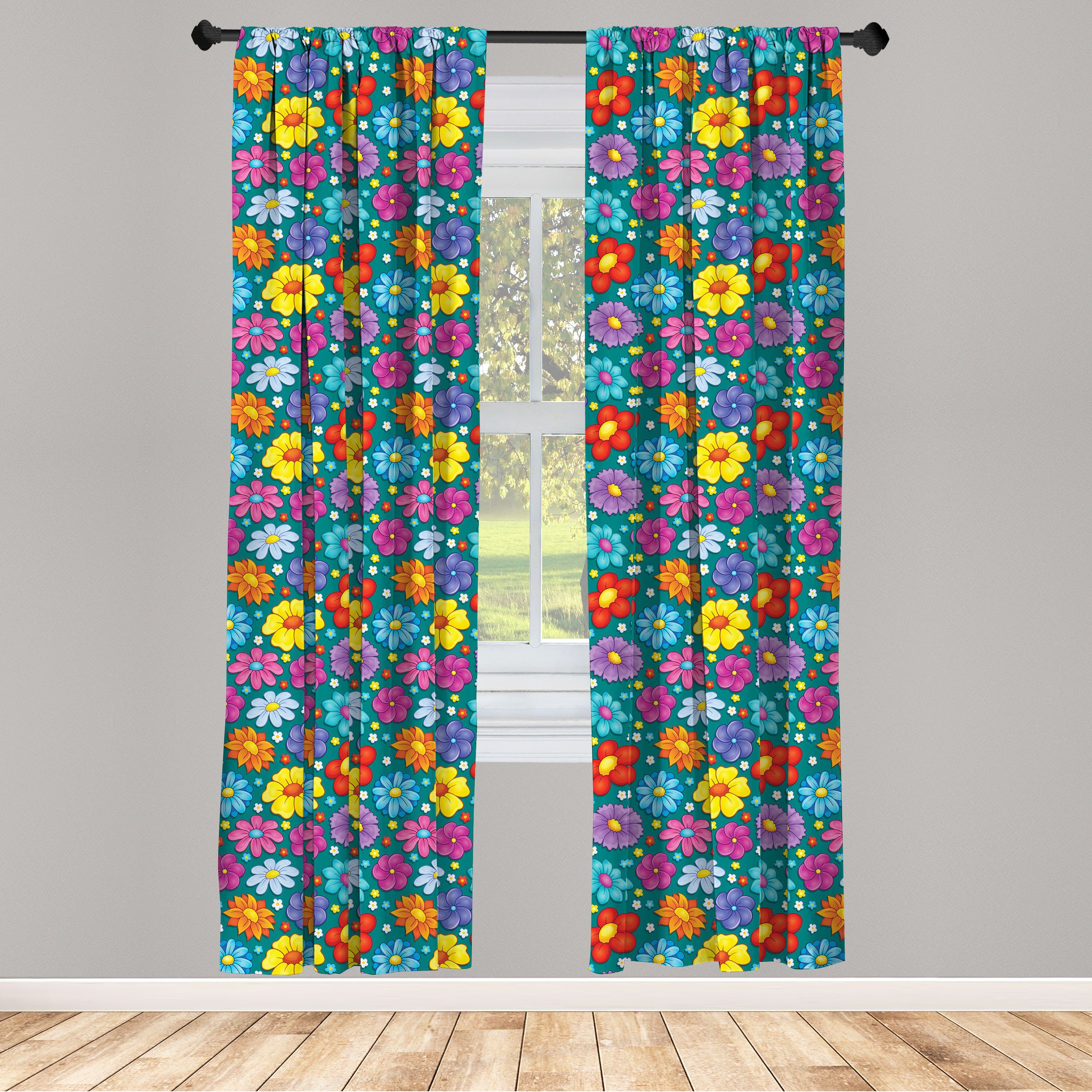 Gardine Vorhang für Wohnzimmer Schlafzimmer Dekor, Abakuhaus, Microfaser, Blume Frische Frühlings-Baby-Muster | Fertiggardinen
