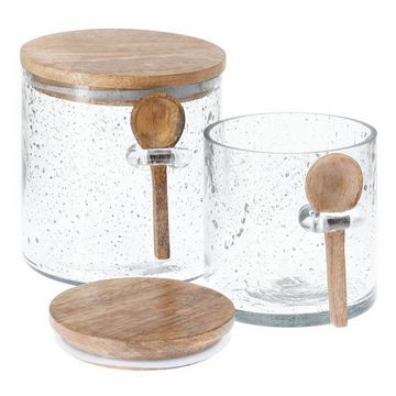 Mirabeau Vorratsdose Vorratsglas 2er Set Cerney klar/braun, Glas, Deckel: Mangoholz (mangifera indica), Löffel: Mangoholz (mangifera indica)