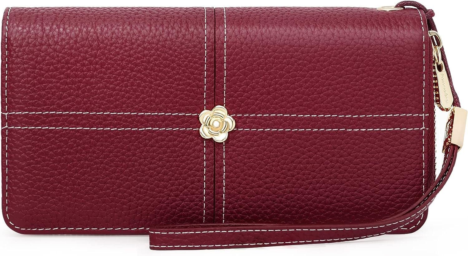 REDOM Geldbeutel 4,5 x Geldbörse Leder Kartenfächer, Slim Portemonnaie 19 Weich Handytasche (Frauen Echtes cm 10 Rot NFC Kreditkartenetui, Brieftasche mit Münzfach 18 Lang Handtasche Echtleder), mit Ledergeldbörse Portmonee Leder Groß Wallet, Kartenetui, RFID-Schutz Kartenhalter, Damen x