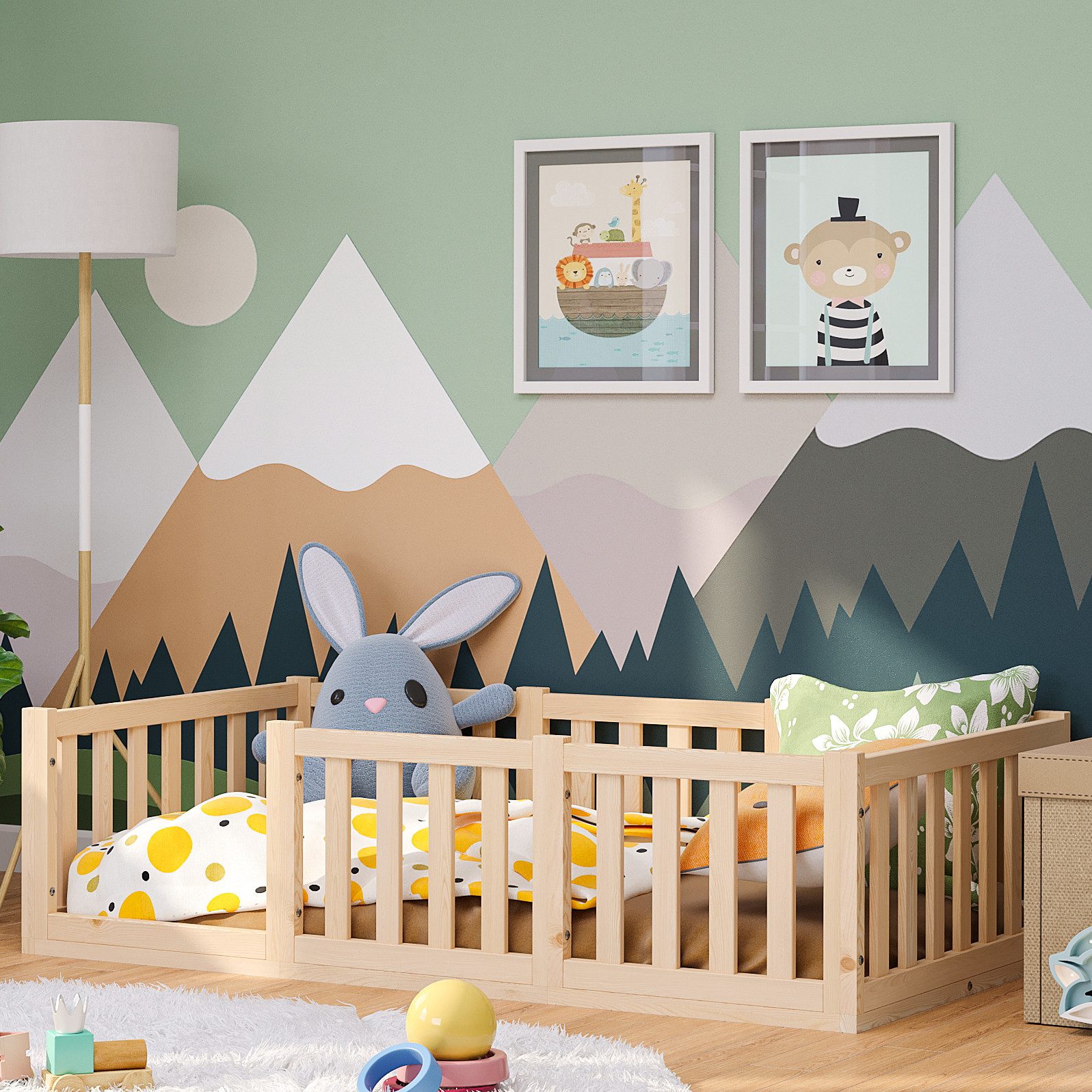 Bellabino Kinderbett Tapi (Bodenbett mit Rausfallschutz und Lattenrost, wei günstig online kaufen