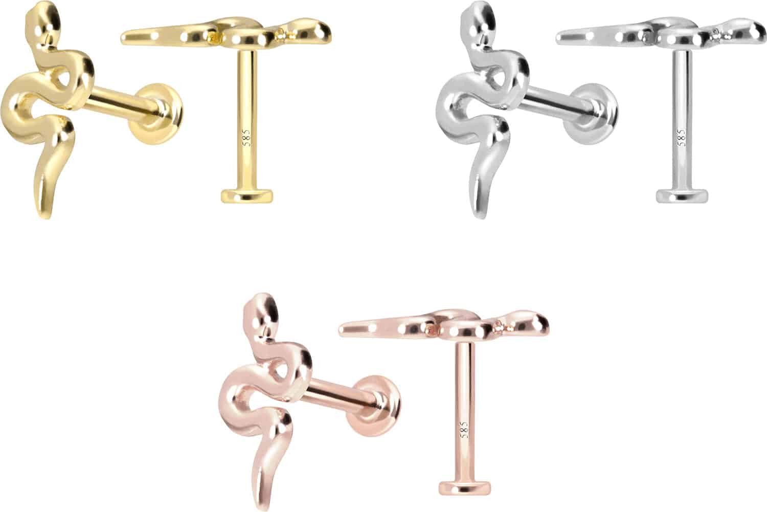 PIERCINGLINE Piercing-Set 14 Karat Gold Labret mit Innengewinde SCHLANGE (Labrets, 1-tlg)