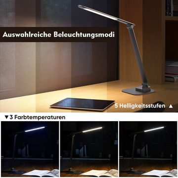 WILIT LED Schreibtischlampe Metall Schreibtischlampe mit Ladefunktion USB Tischlampen LED Dimmbar, LED fest integriert, Warmweiß, Neutralweiß, 10W USB Ladefunktion, 5 Helligkeitsstufen und 3 Farbtemperaturen