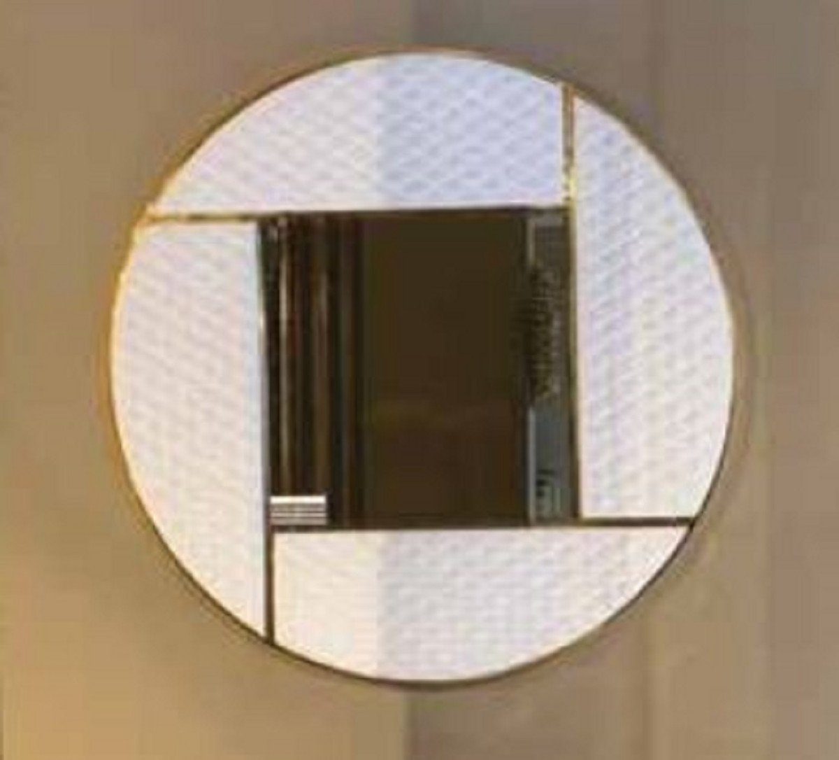 Casa Padrino Wandspiegel Luxus Wandspiegel Weiß / Gold 120 x 3 x H. 120 cm - Runder Wohnzimmer Spiegel mit Metallrahmen - Schlafzimmer Spiegel - Garderoben Spiegel - Luxus Kollektion