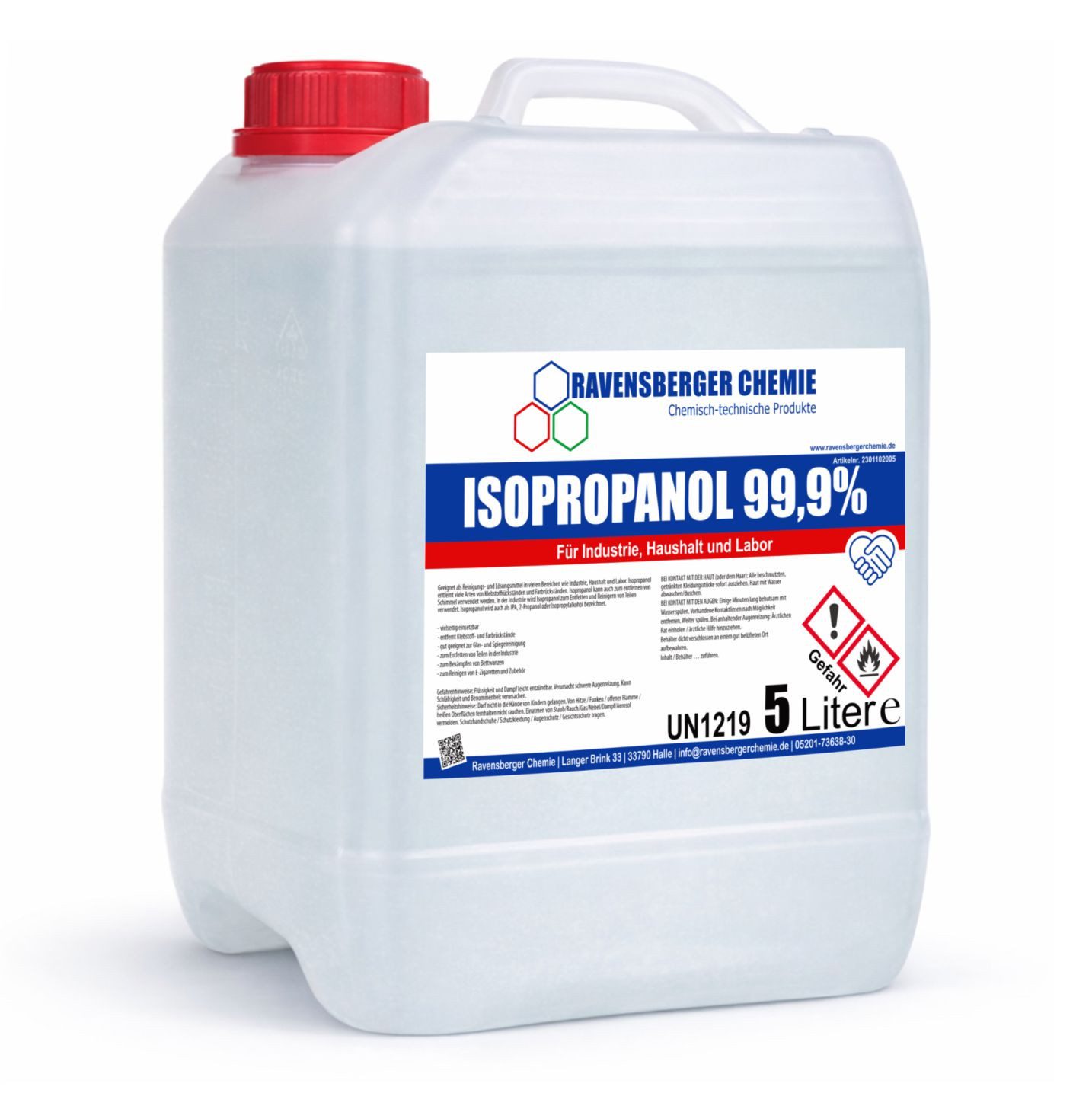 Ravensberger Chemie Isopropanol 99,9% - 5 Liter Reinigungsalkohol (5 Liter Kanister von Ravensberger Chemie - Premium IPA 99,9 % – Für Haushalt, Elektronik & Werkstatt)