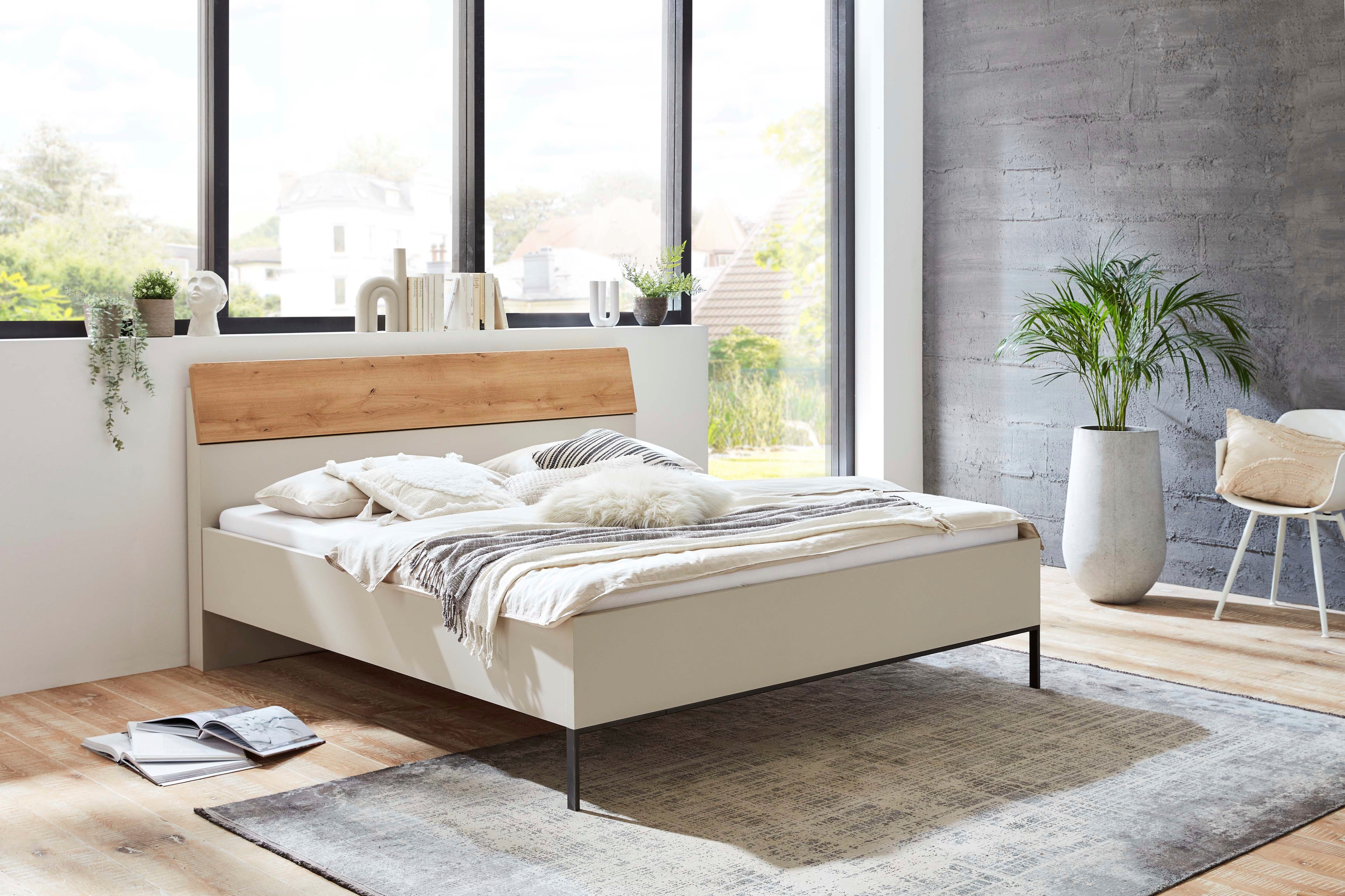 WIEMANN Futonbett Asti, Absetzungen in Bianco-Eiche-Nachbildung, Kufe in Schiefer