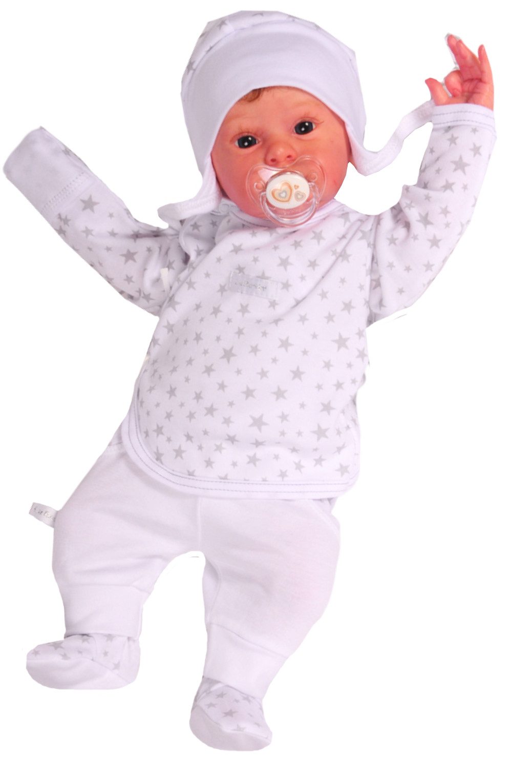 La Bortini Wickelshirt Baby Set Hose Wickelshirt Mütze in Weiß mit Sternchen