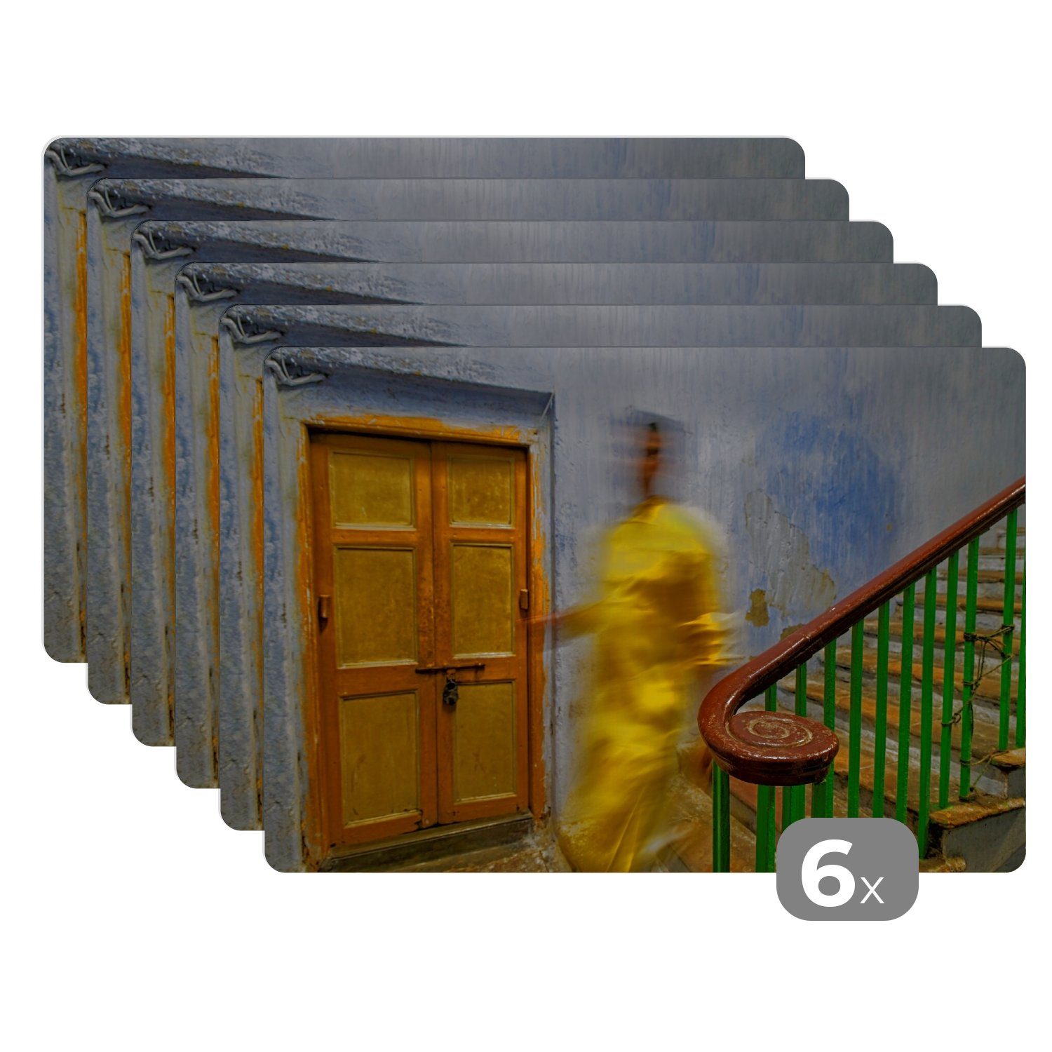 Tür (6-St), - Mensch Treppe - Architektur, Platzset, - Platzmatte, Tischmatten, Platzdecken, Platzset, Schmutzabweisend MuchoWow,