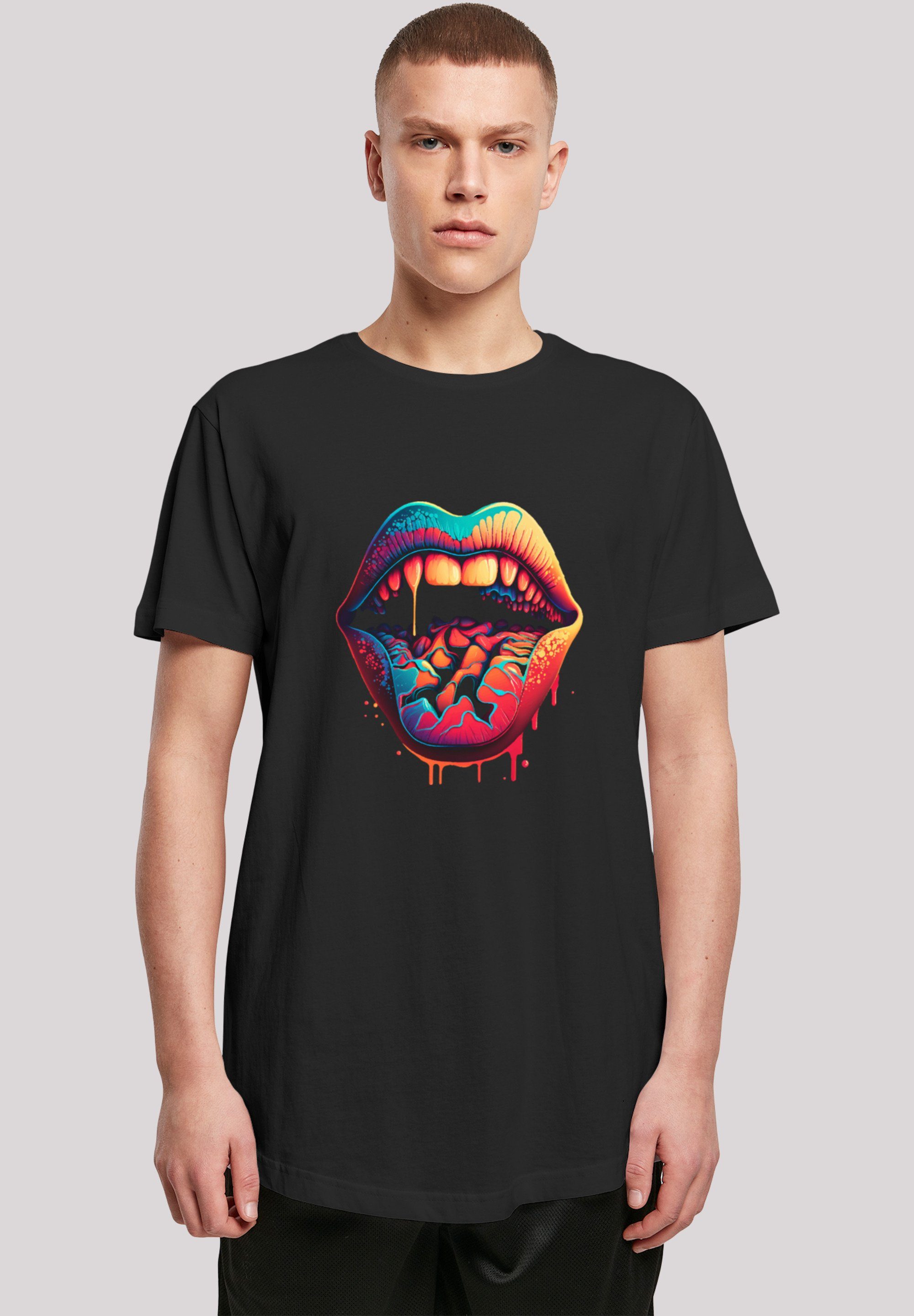 LONG Print T-Shirt schwarz Drooling Lips TEE F4NT4STIC