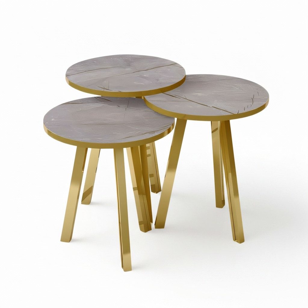 Xlmoebel Satztisch Graues Couchtisch-Set aus Holz und Metall von XLMOEBEL (Set, 3-teiliges Couchtisch-Set), Made in Europa