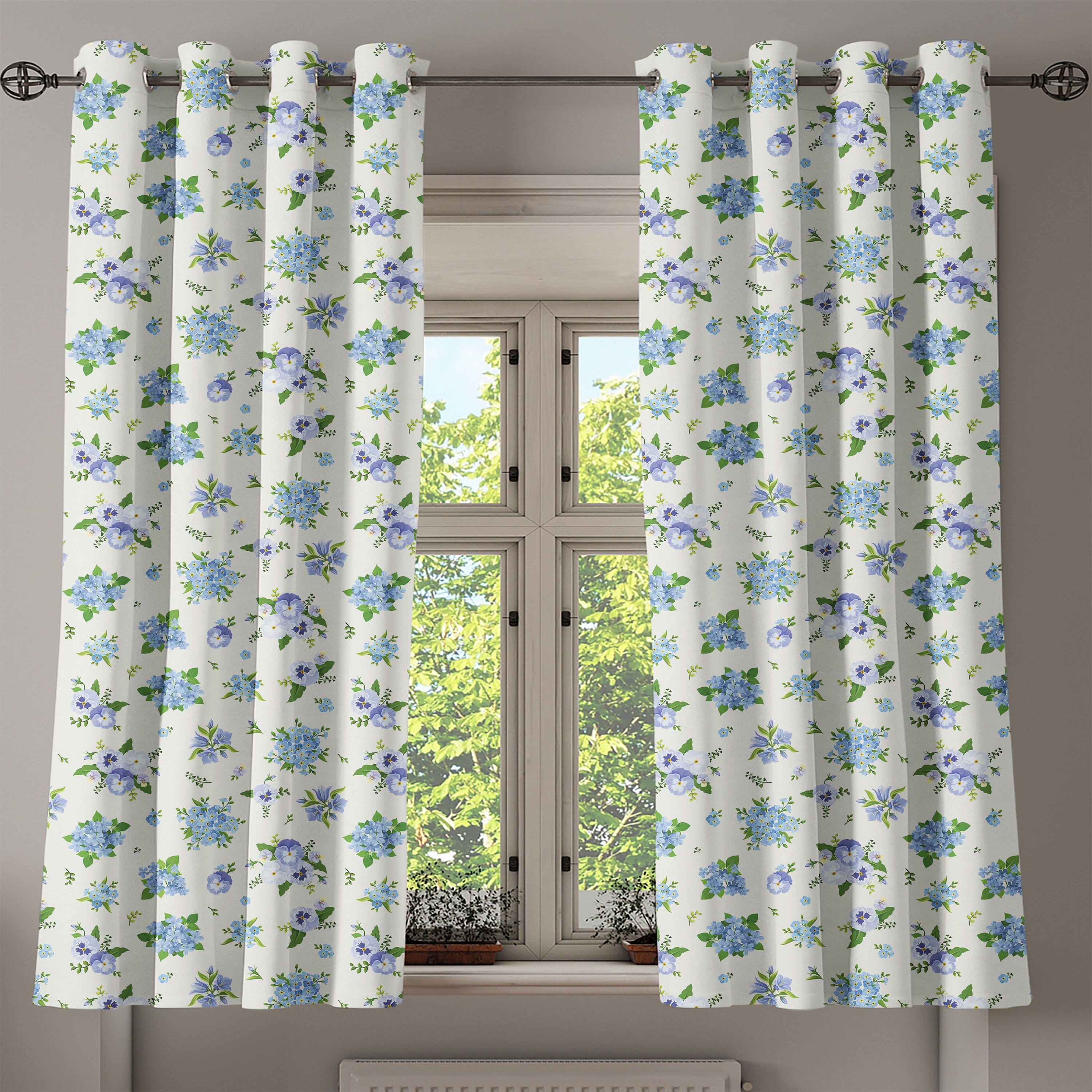 Schlafzimmer 2-Panel-Fenstervorhänge Blau für Stiefmütterchen Gardine Abakuhaus, und Dekorative Endymion Elfenbein Wohnzimmer,