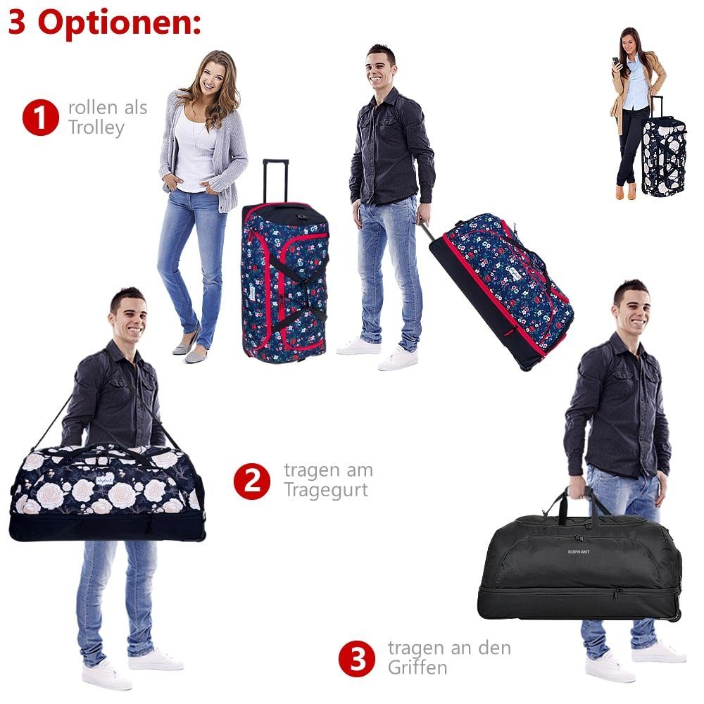ELEPHANT Weichgepäck-Trolley Cruiser Trolley 100-135 L Reisetasche Travel Flower, Damen Tasche Softcase Gepäck Reise Urlaub Trolly