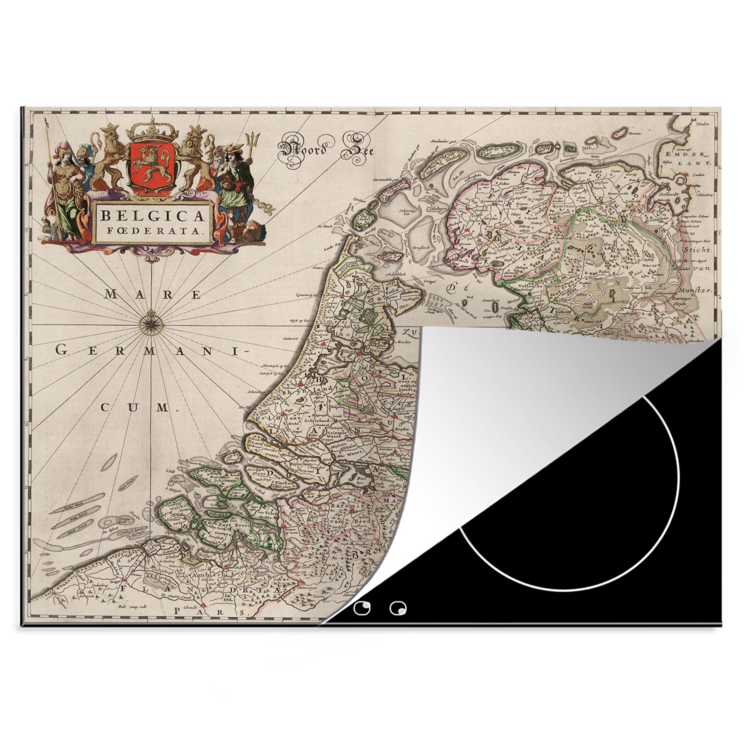 MuchoWow Herdblende-/Abdeckplatte Alte Karte der Niederlande und Belgiens, Vinyl, (1 tlg), 70x52 cm, Mobile Arbeitsfläche nutzbar, Ceranfeldabdeckung