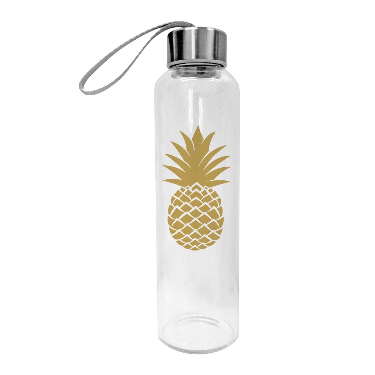 PPD Trinkflasche Glasflasche Pineapple Borosilikatglas Edelstahl gold 550ml, Borosilikatglas