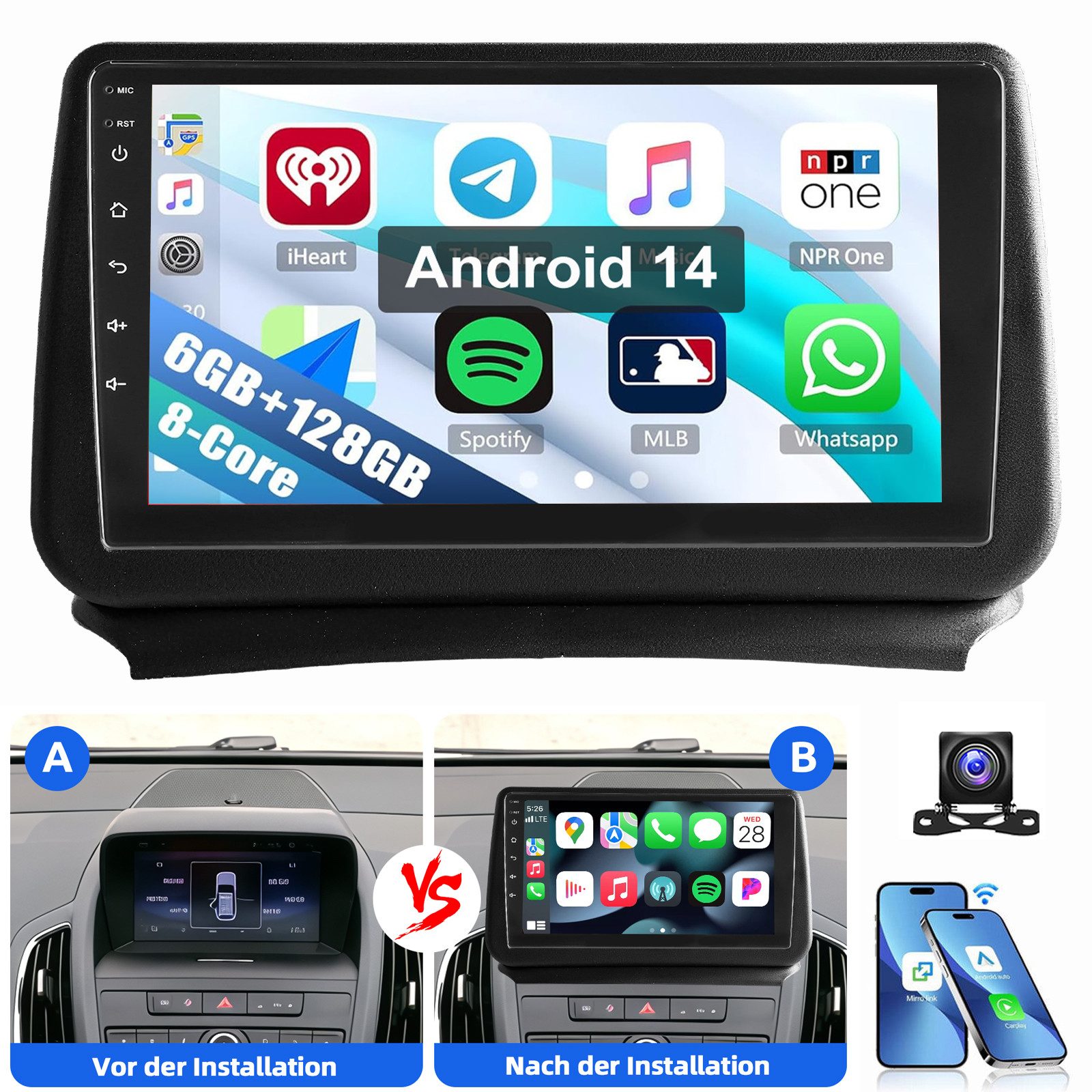 ESSGOO Für Opel Zafira Tourer C 2011-2016 8-kern 6+128G 4G+WIFI Carplay Navi Autoradio (Digitalradio (DAB), RDS, FM, AM, Apple Carplay Android Auto GPS Navi WIFI BT SWC EQ)