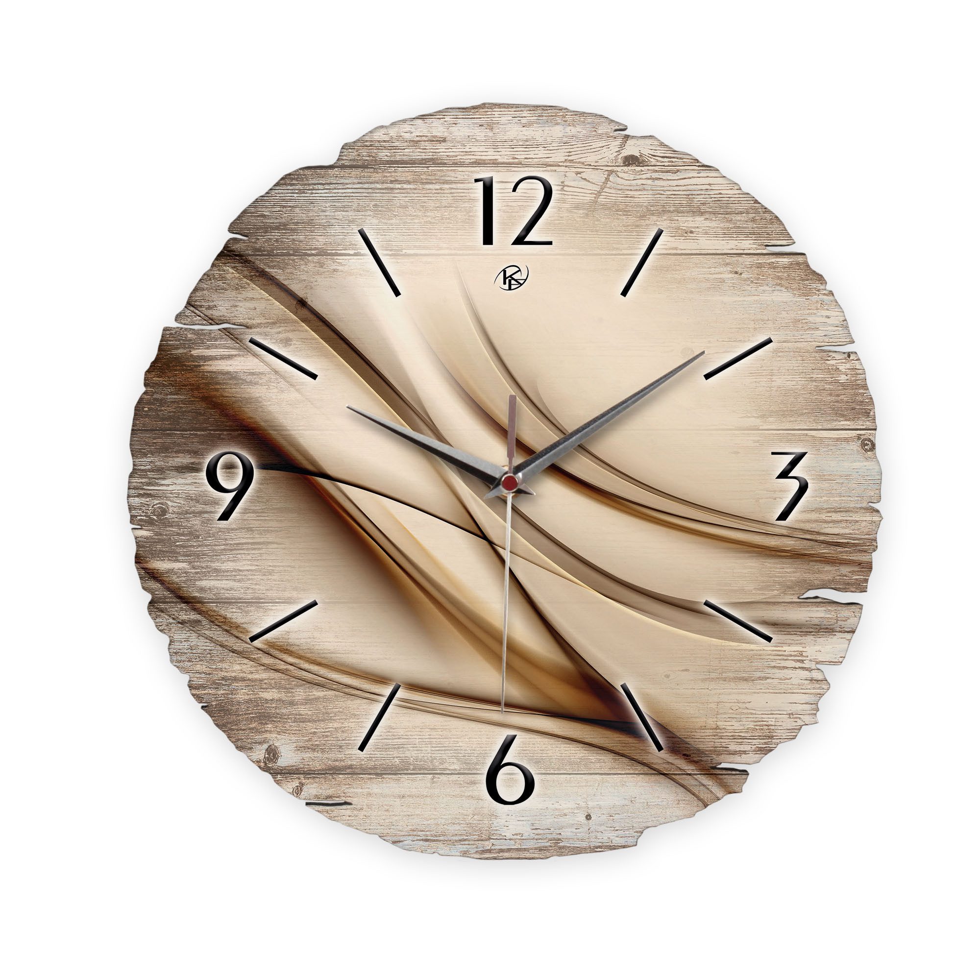 Kreative Feder Wanduhr Wanduhr "Brown Line" aus Naturholz (ohne Ticken, Funk- oder Quarzuhrwerk, ⌀ 30cm, außergewöhnlich)