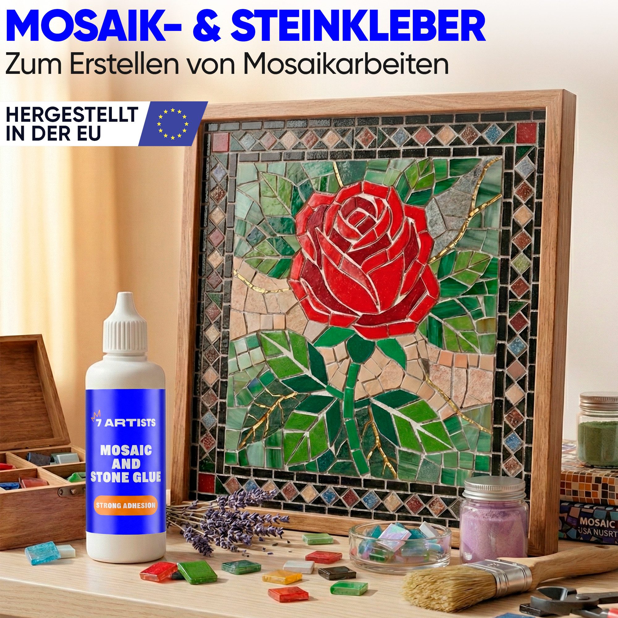 7 Artists Bastelkleber Mosaiksteine Kleber, pulverförmiger Mosaik Kleber 80 ml, Mosaiksteine Kleber