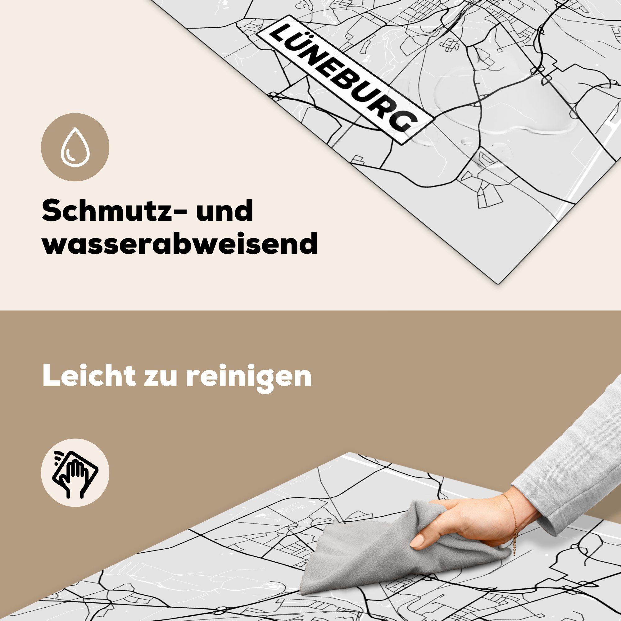 MuchoWow Herdblende-/Abdeckplatte Deutschland - Vinyl, Stadtplan Arbeitsplatte tlg), (1 Ceranfeldabdeckung, cm, 78x78 - - für Lüneburg, küche Karte