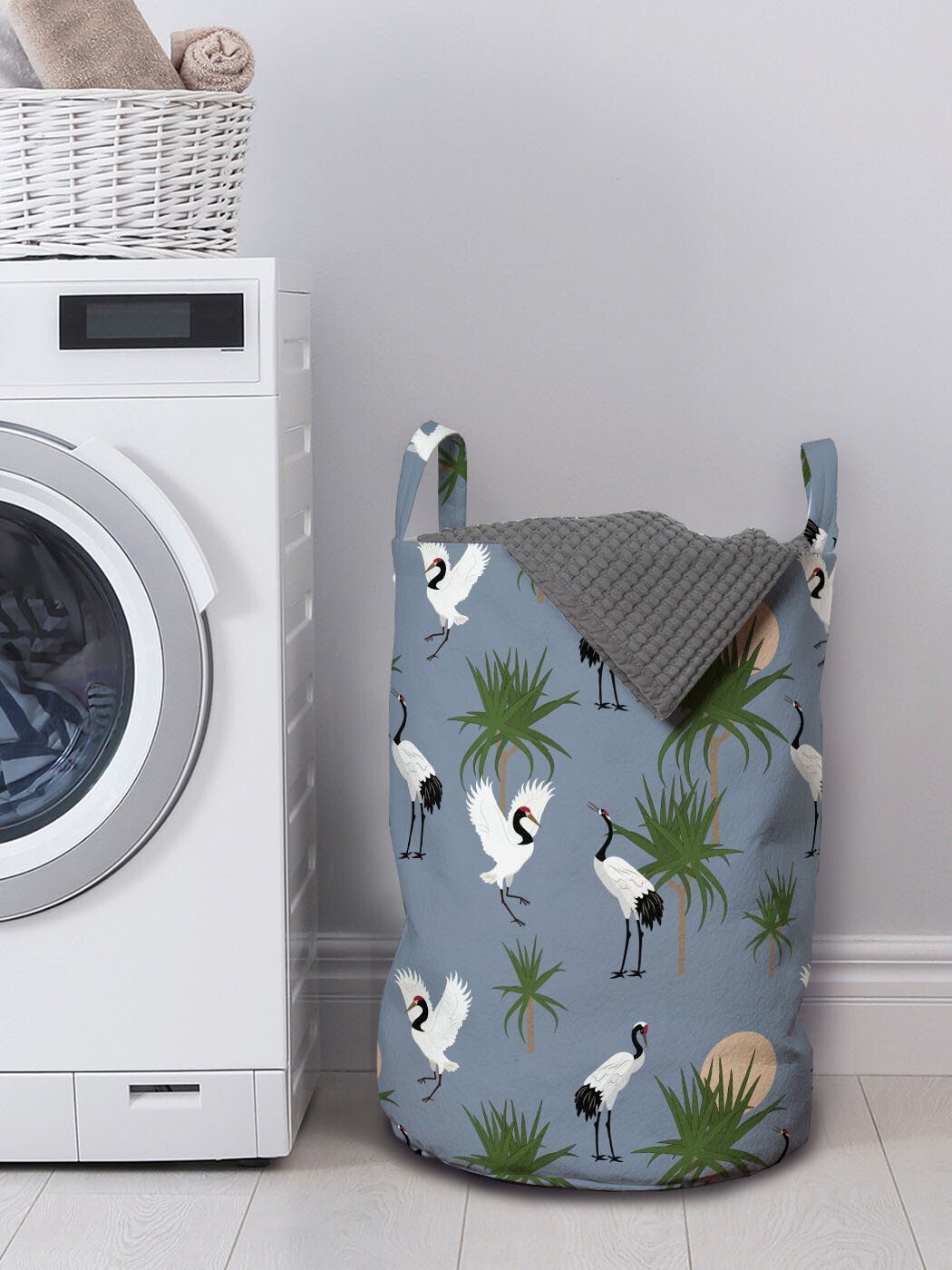 Abakuhaus Wäschesäckchen Wäschekorb mit Griffen Japanische Bush Kräne Waschsalons, für Kordelzugverschluss Vogel-Druck und